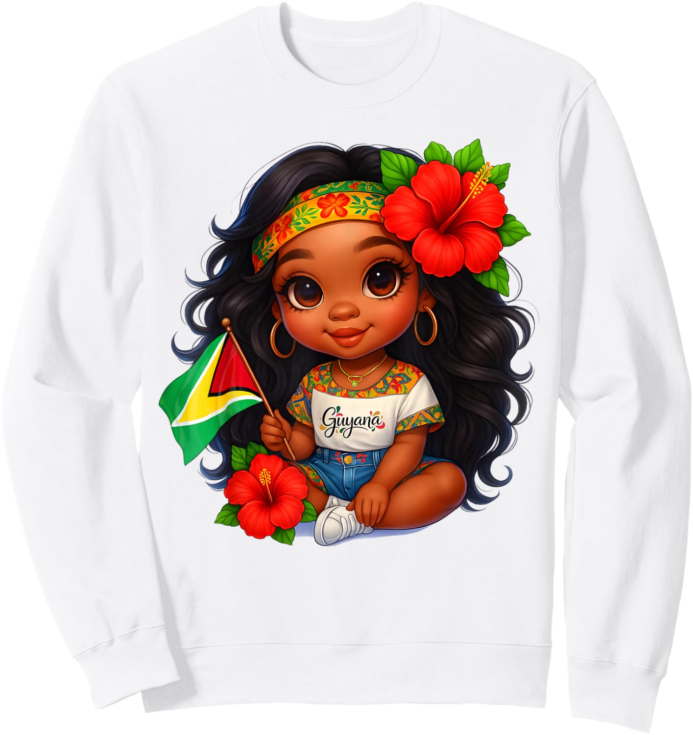 Cute Guyanese Girl Flag Hibiscus Island Heritage Culture Sweatshirt - Sweatshirt | White