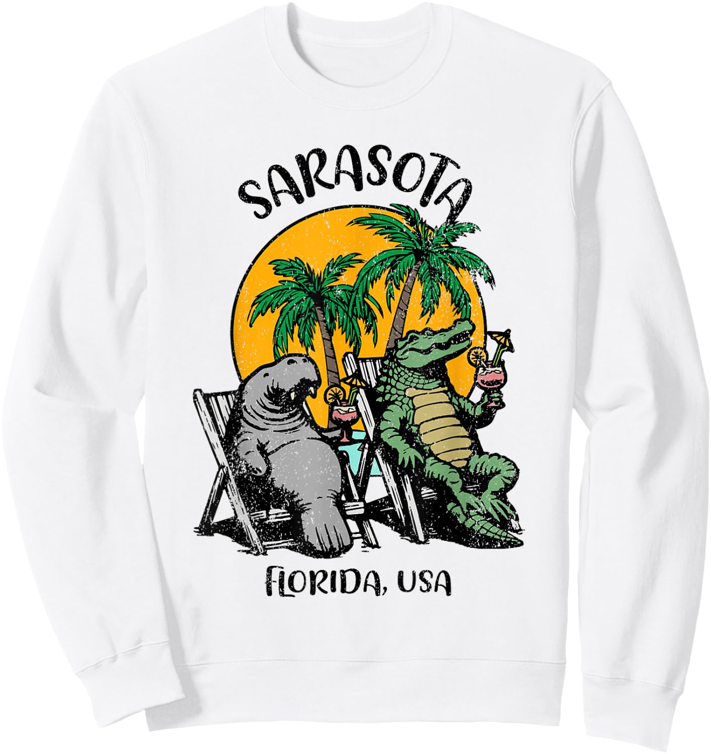 Sarasota Florida USA Funny Manatee Alligator Design Sweatshirt - Sweatshirt | White
