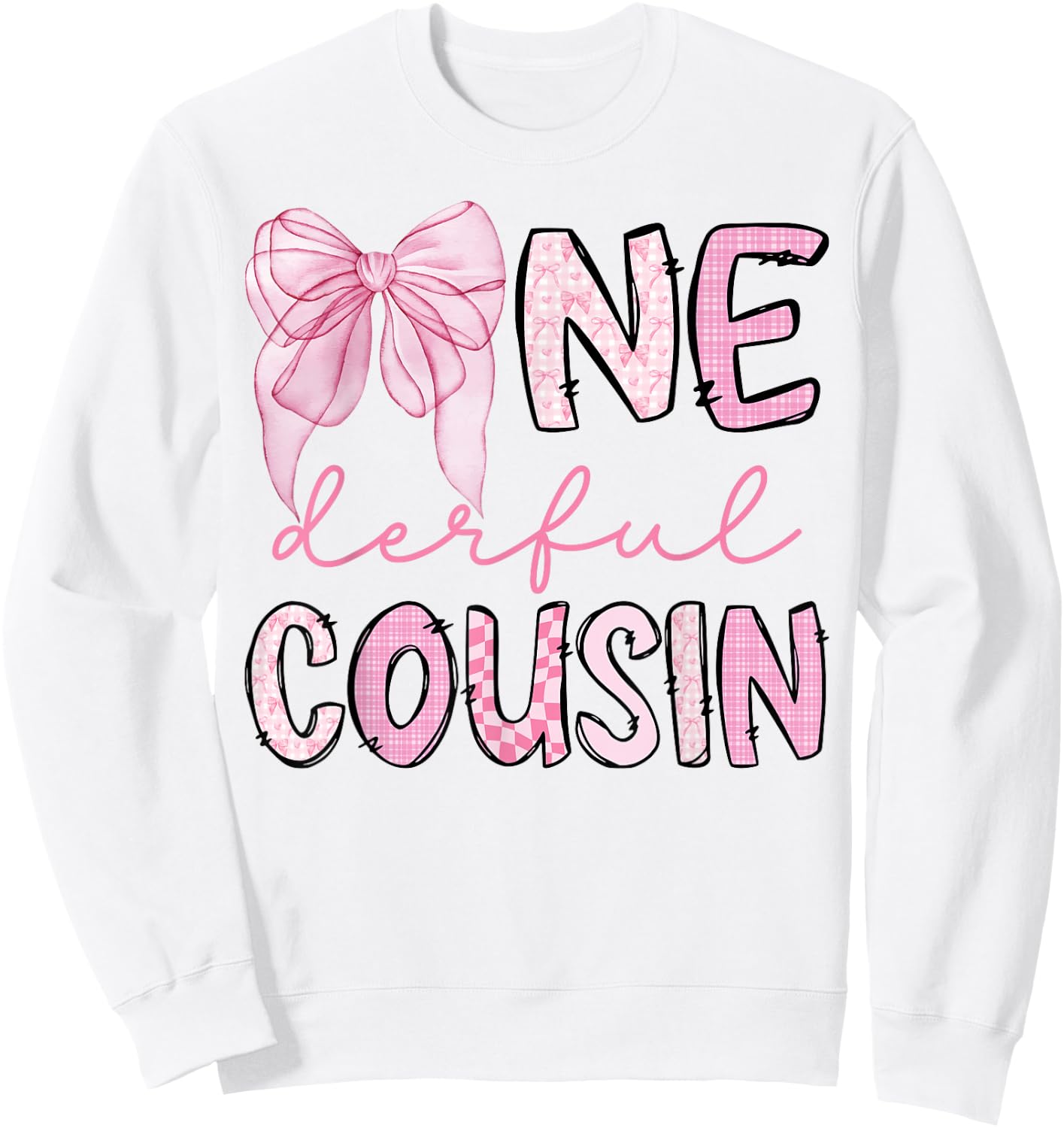 Miss Onederful Cousin Coquette First Birthday Pink Bow Sweatshirt - Sweatshirt | White