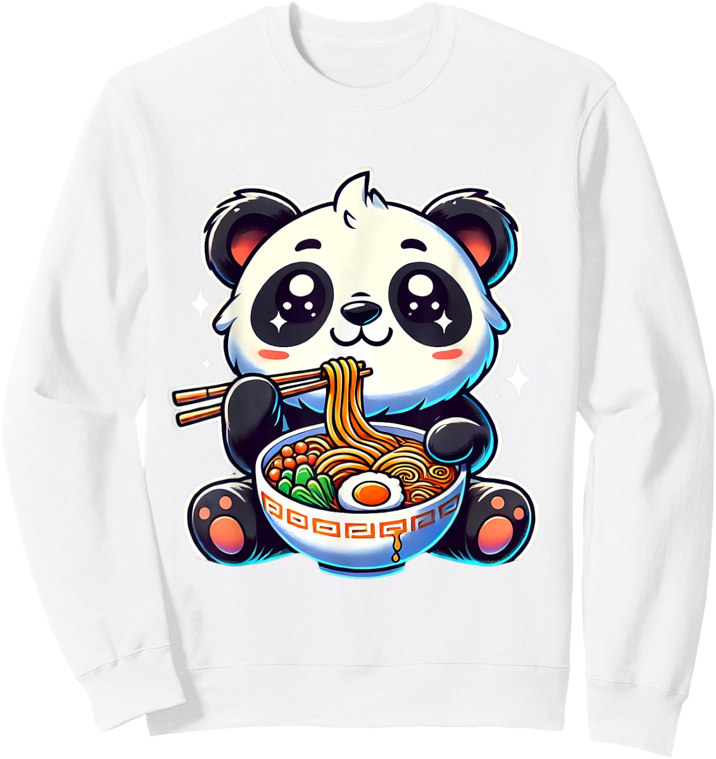 Kawaii Panda Eating Ramen Soup Cute Anime For Kids Sweatshirt - Sweatshirt | White
