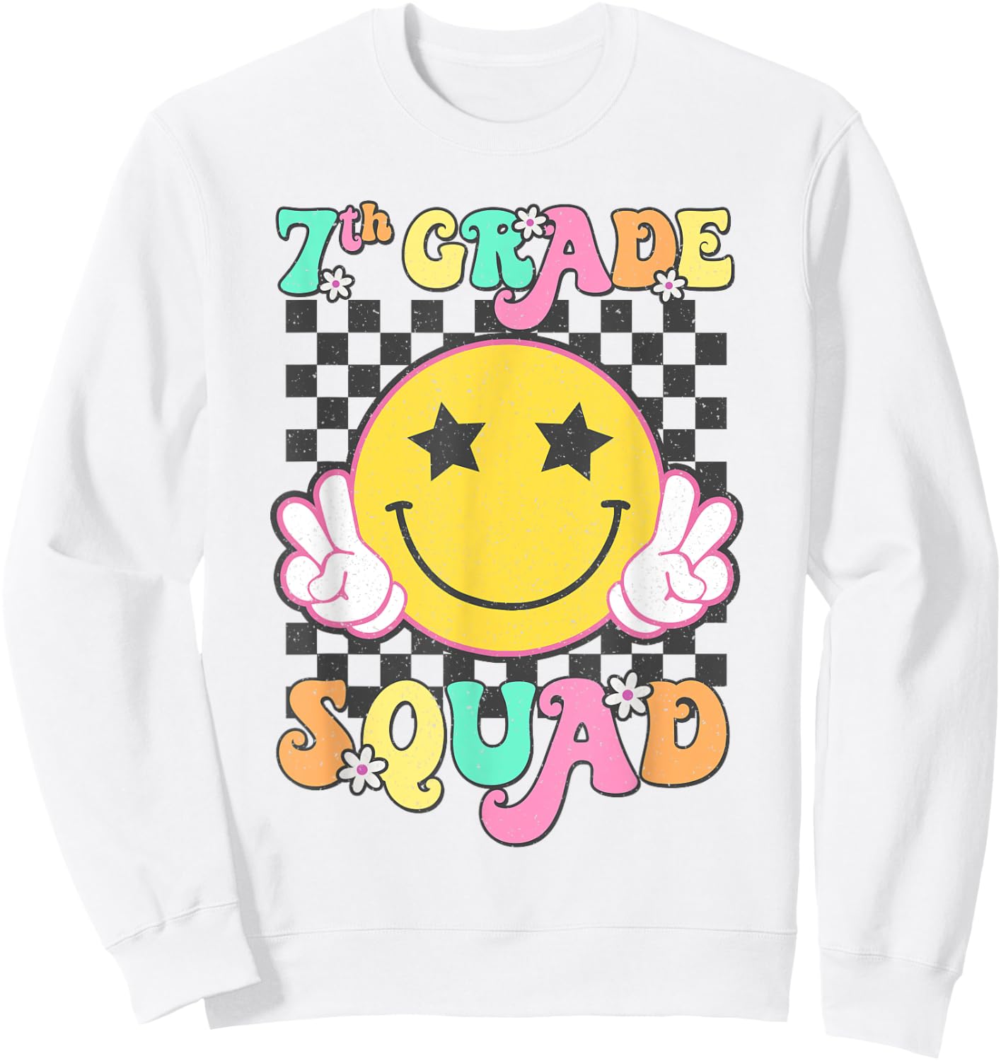 Seventh Grade Squad Smile Retro Back To School 7th Grade Sweatshirt - Sweatshirt | White