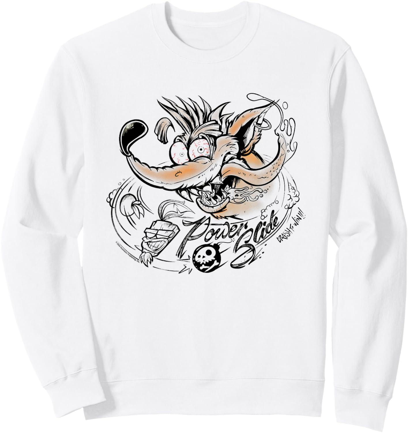 Crash Bandicoot Power Slide Crazy Crash To Win Chest Logo Sweatshirt - Sweatshirt | White
