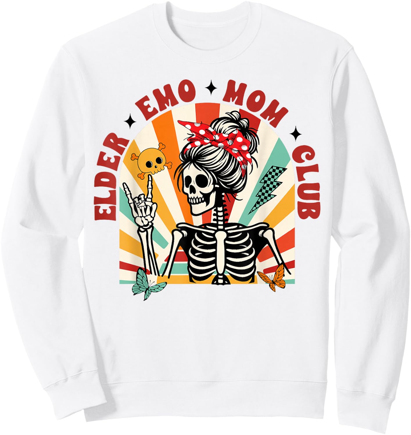 Mom Life Motherhood Messy Bun Skeleton Elder Emo Mom Club Sweatshirt - Sweatshirt | White
