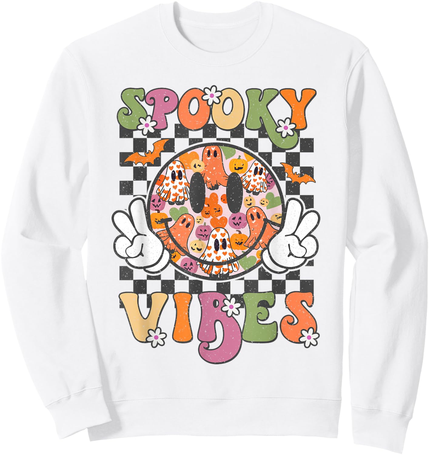 Spooky Vibes Smile Face Halloween Funny Women Teen Girl Kids Sweatshirt - Sweatshirt | White