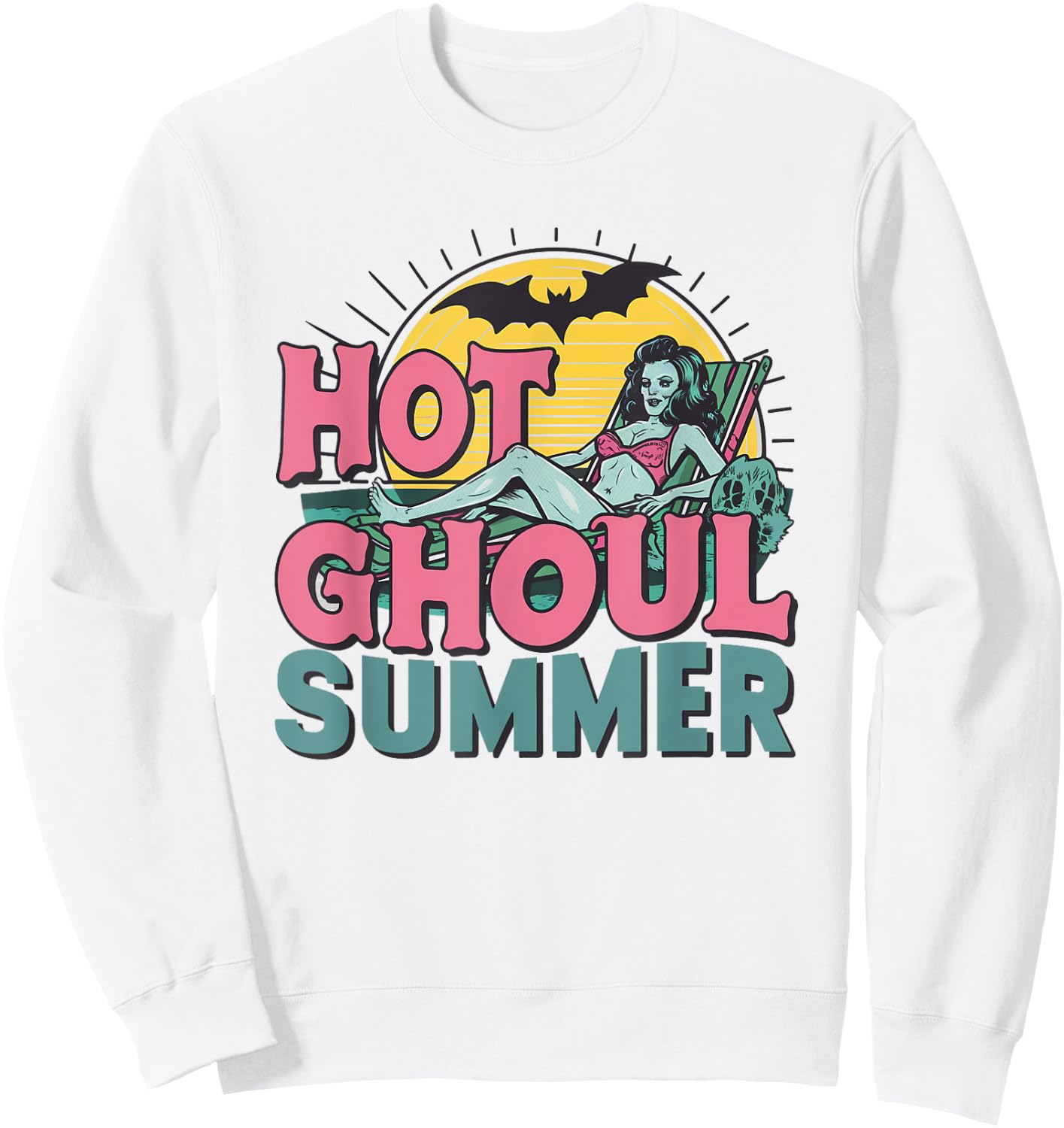 Hot Ghoul Summer Spooky Retro Zombie Pin-Up Halloween Sweatshirt - Sweatshirt | White