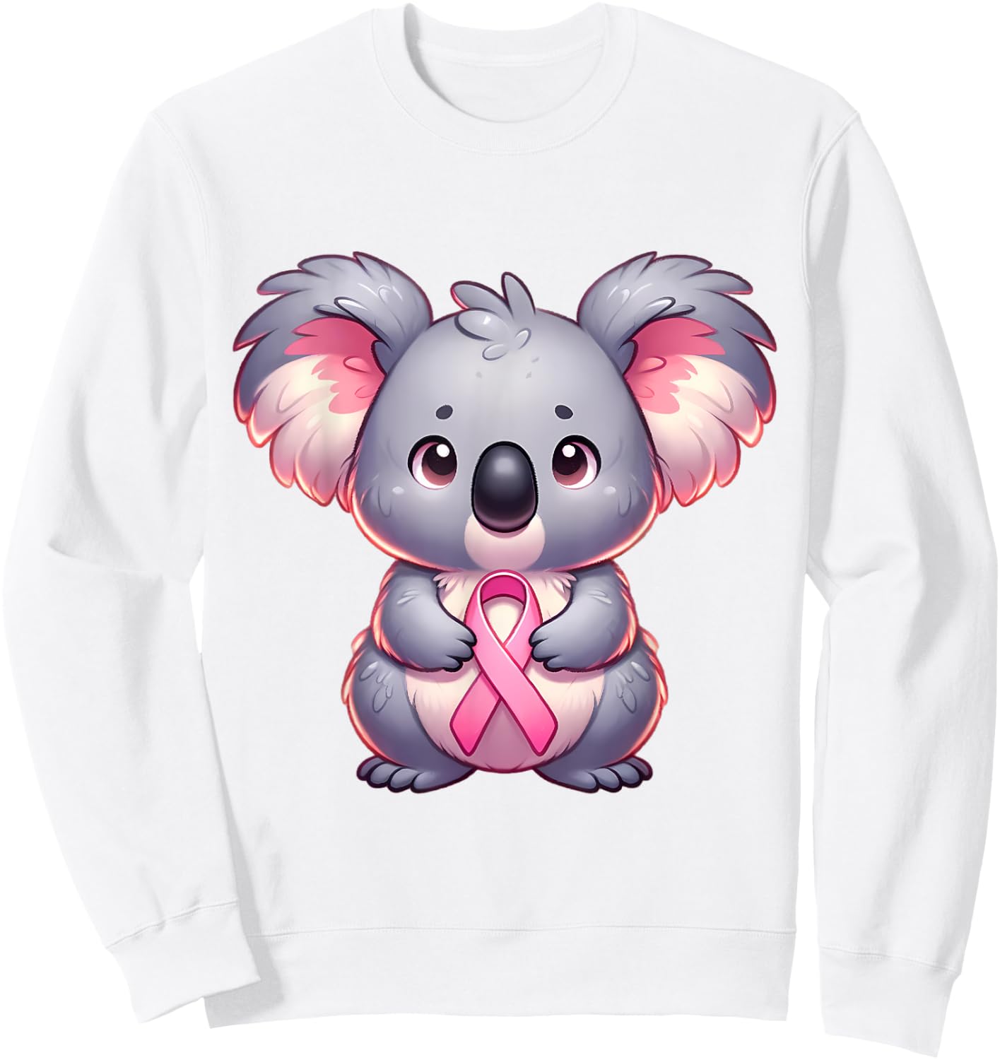 Breast Cancer Awareness Cute Koala Pink Ribbon Animal Sweatshirt - Sweatshirt | White