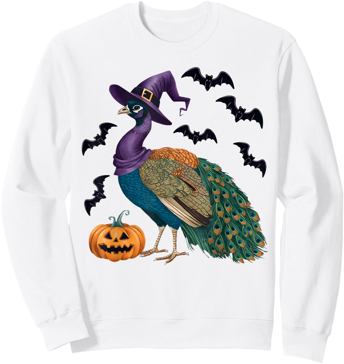 Peacock Bird Halloween Costume Pumpkin Bat Witch Sweatshirt - Sweatshirt | White