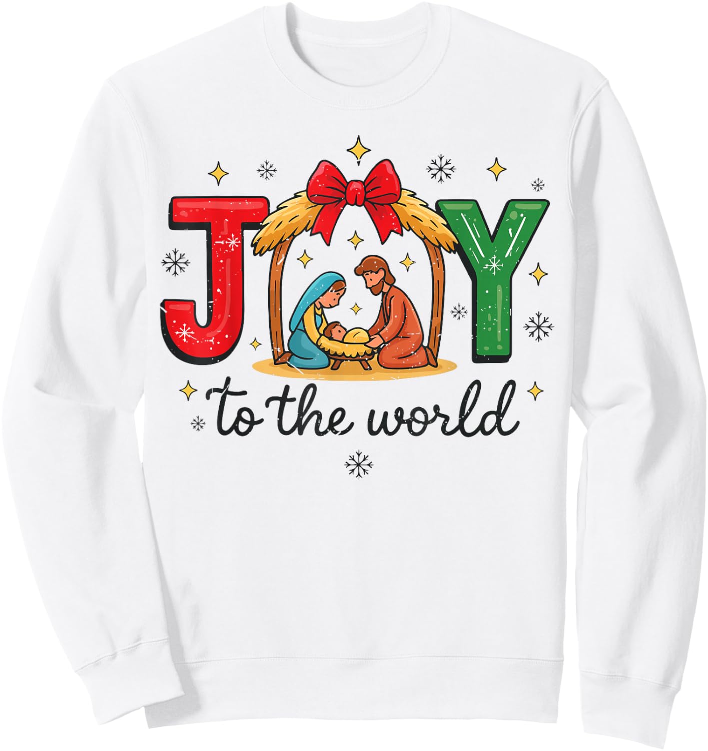 Women Joy to The World God Christmas Family Pajama Christian Sweatshirt - Sweatshirt | White