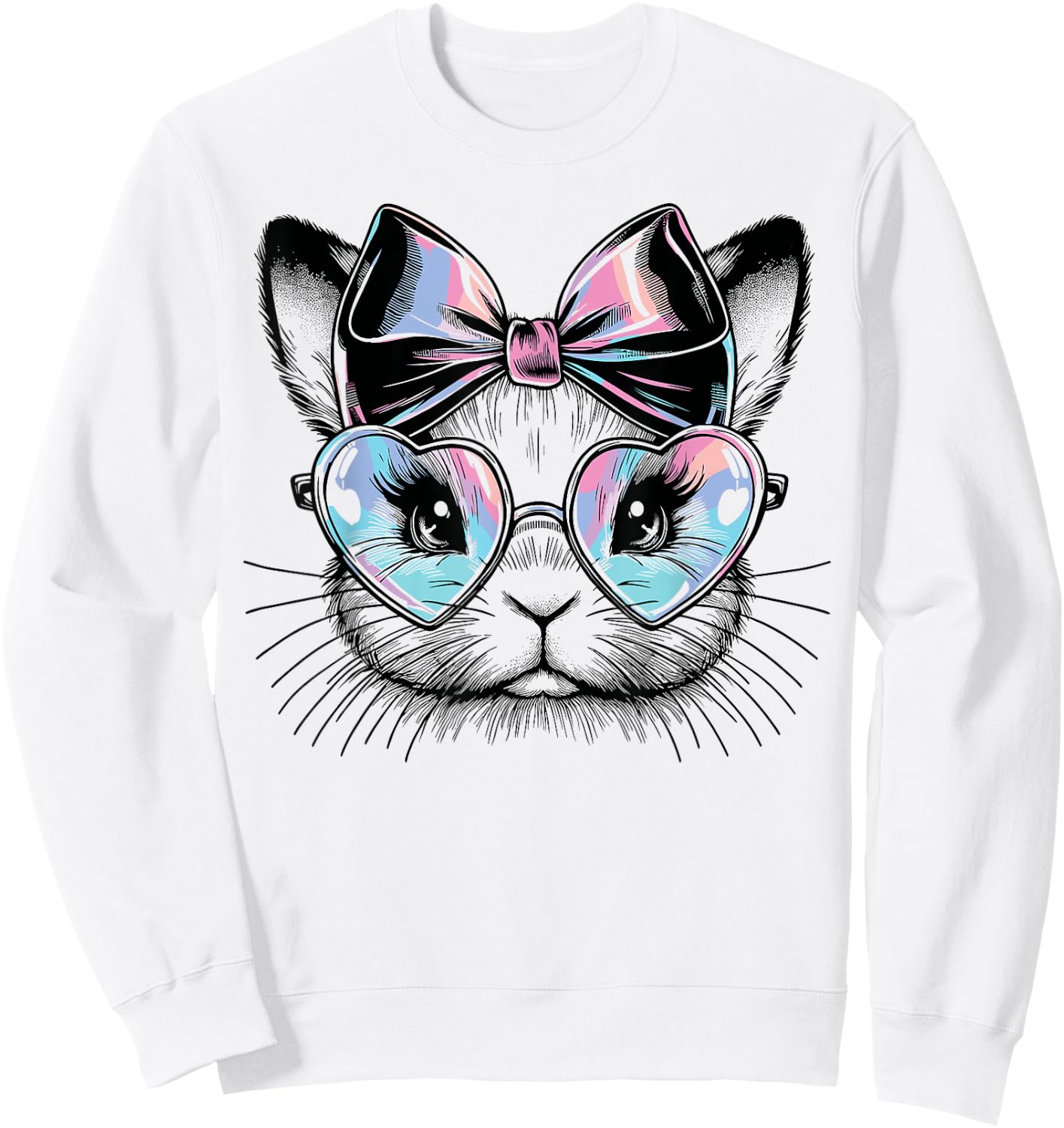 Cute Rabbit with Heart-Shaped Glasses and Bow Sweatshirt - Sweatshirt | White