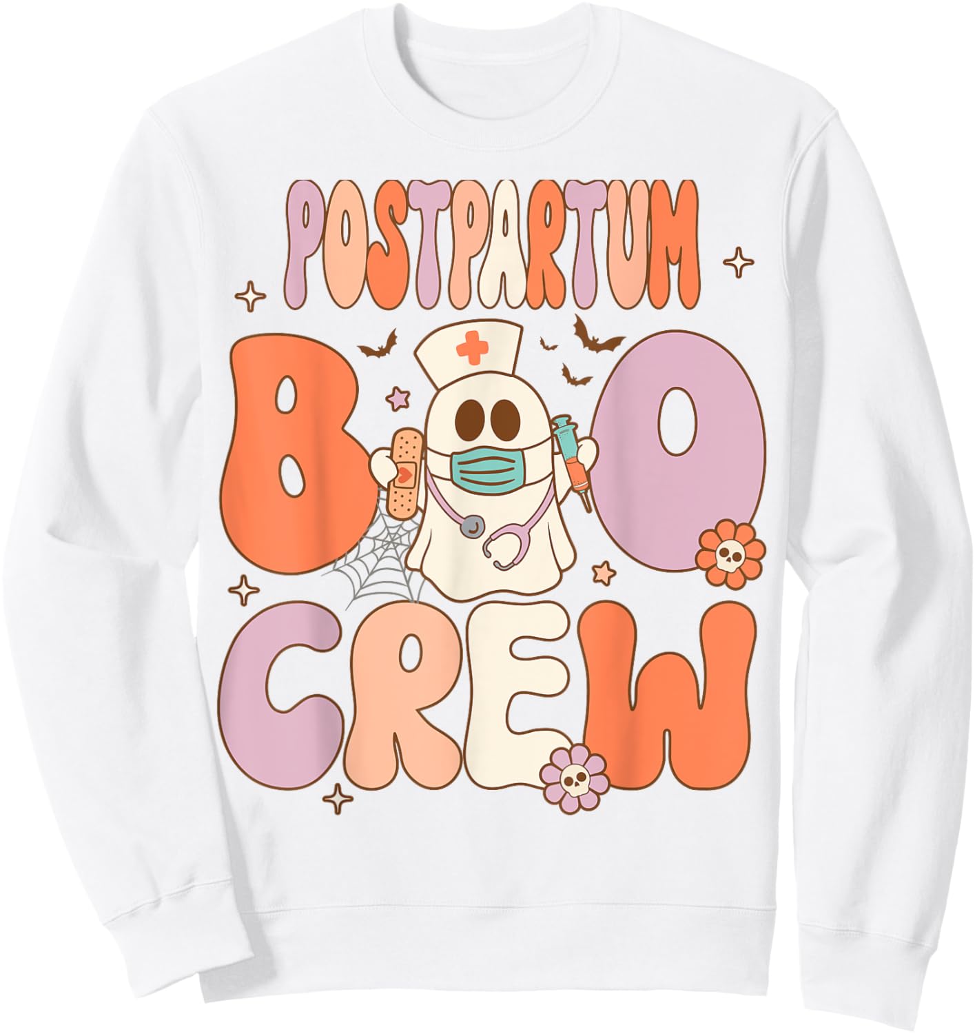 Postpartum Nurse Boo Crew Halloween Mother Baby Nurse Sweatshirt - Sweatshirt | White