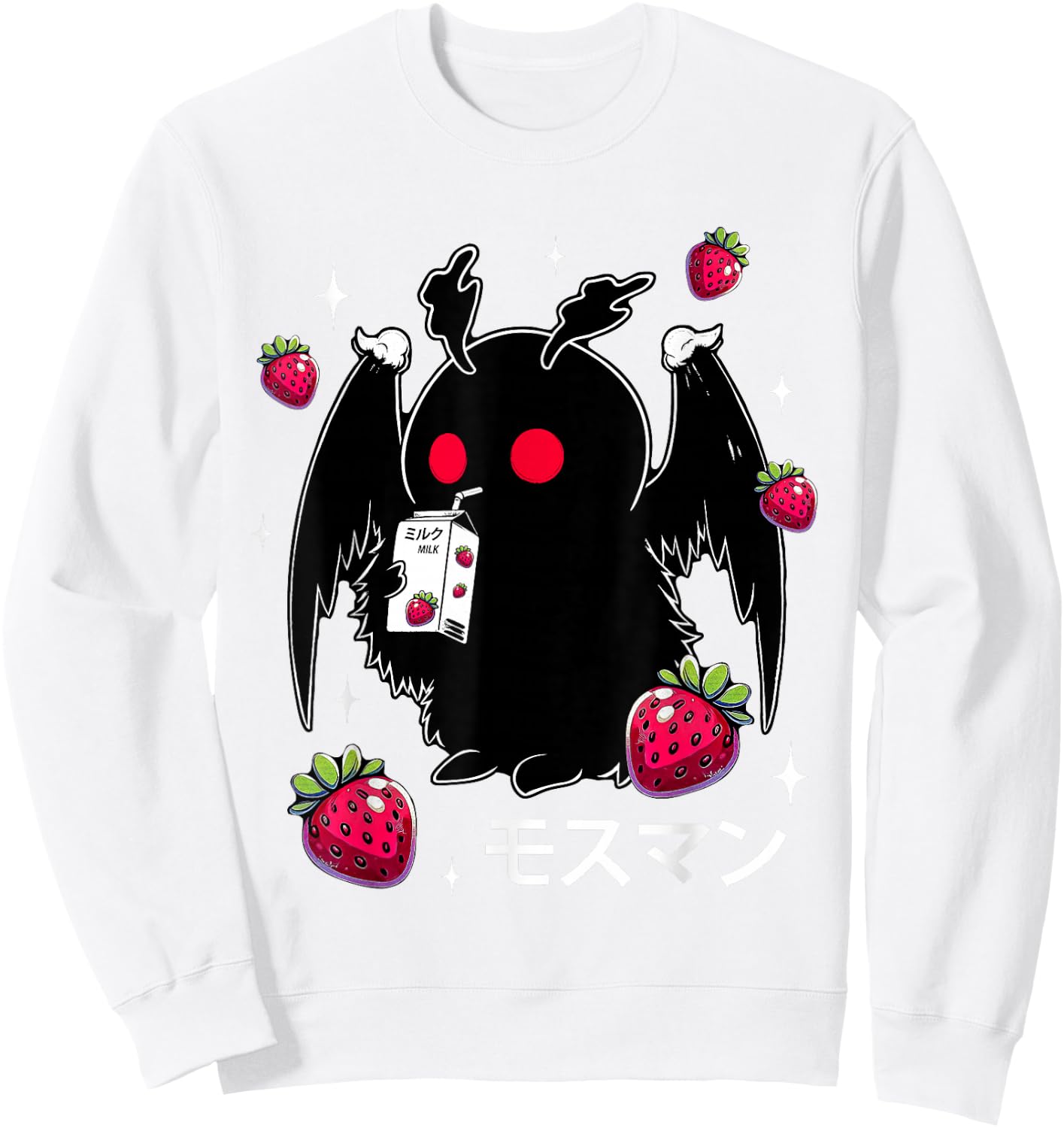 Mothman Cryptid Kawaii Strawberry Milk Shake Carton Sweatshirt - Sweatshirt | White