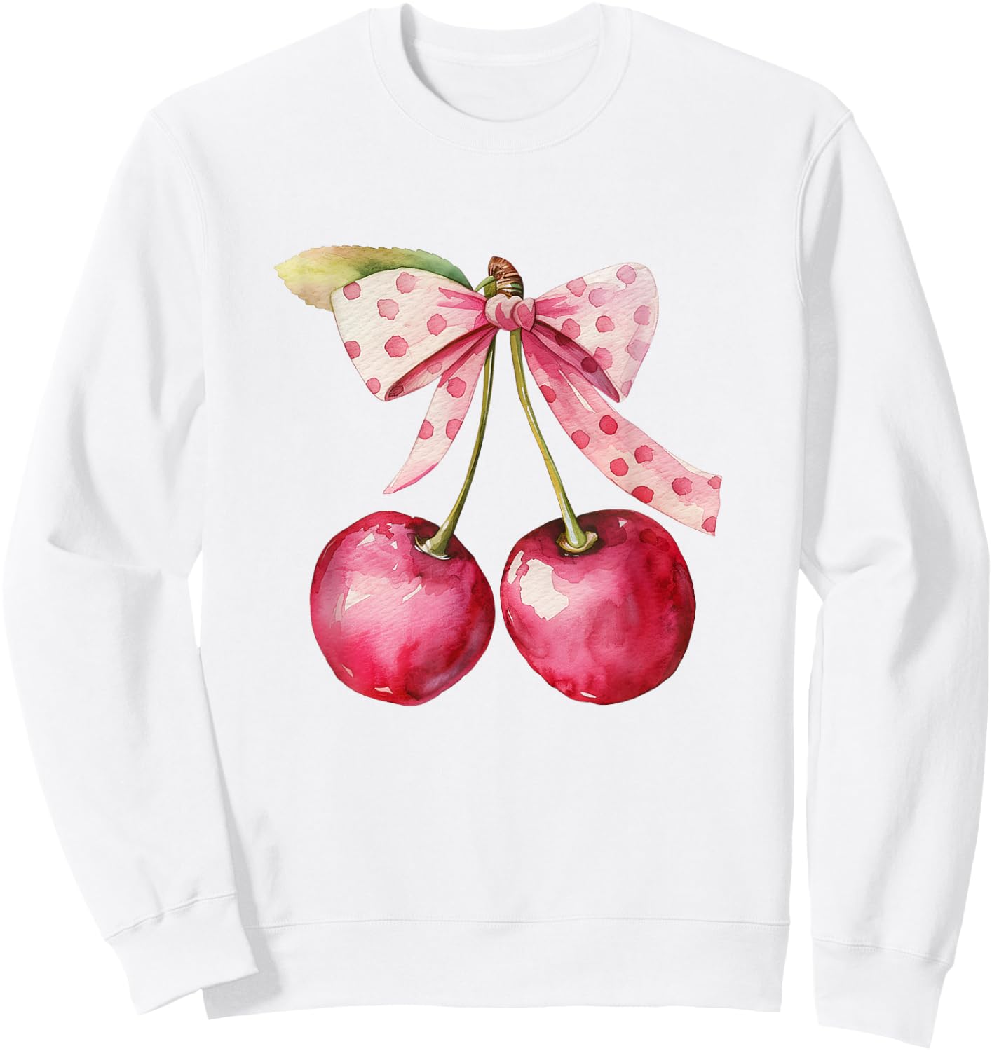 Coquette Bow with Cherry Kawaii Sweatshirt - Sweatshirt | White