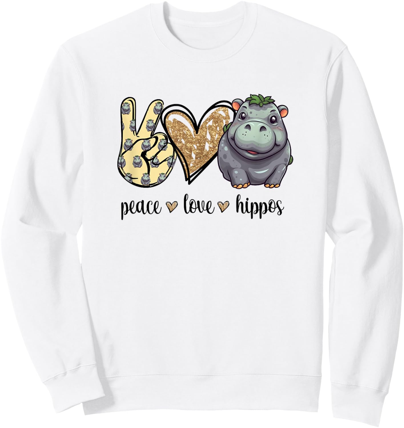 Girls & Kids Cute Kawaii Peace Love Hippos Lover Sweatshirt - Sweatshirt | White