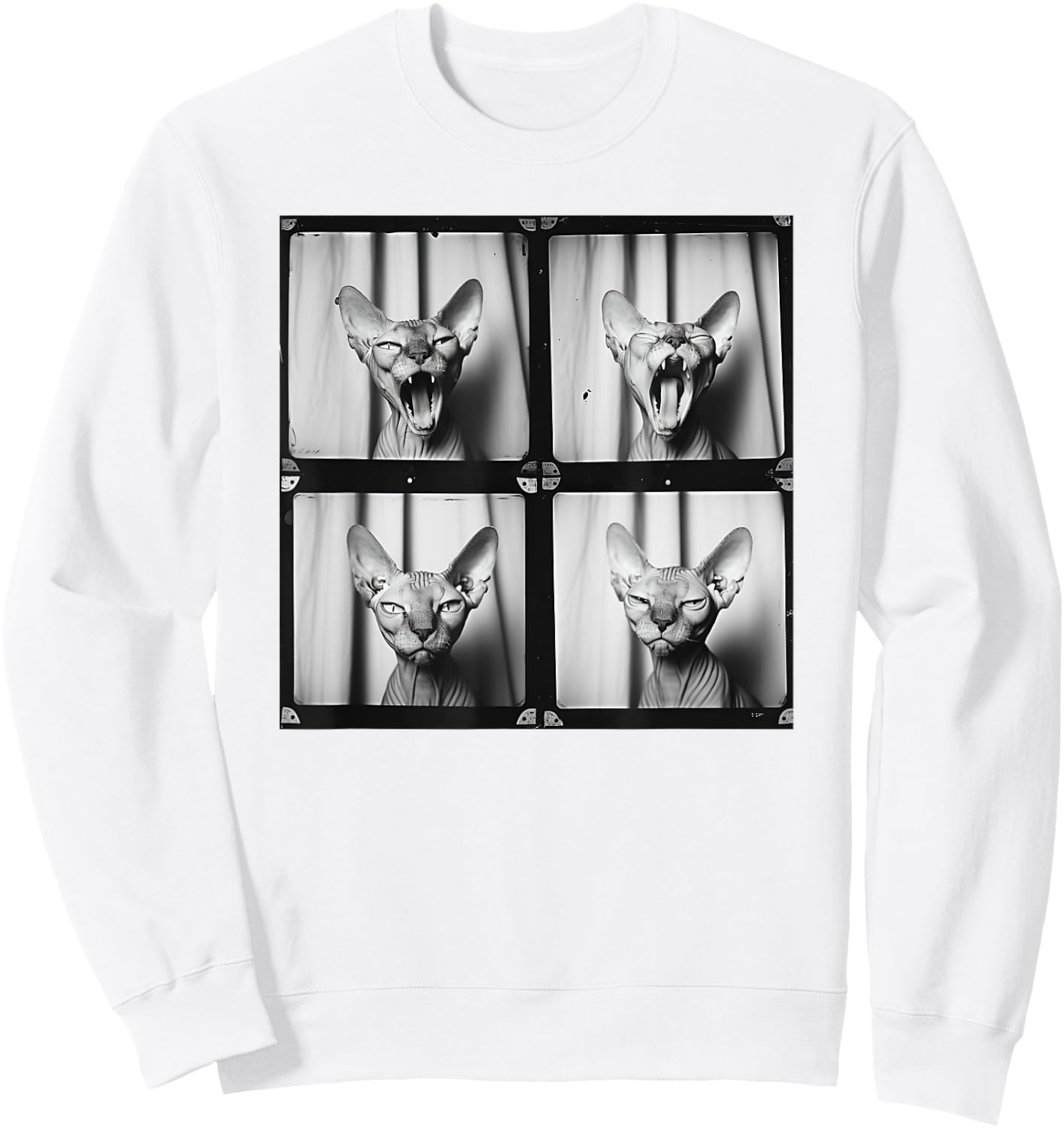Hairless Sphynx Cat Lover Pet Portrait Funny Yawning Cat Sweatshirt - Sweatshirt | White