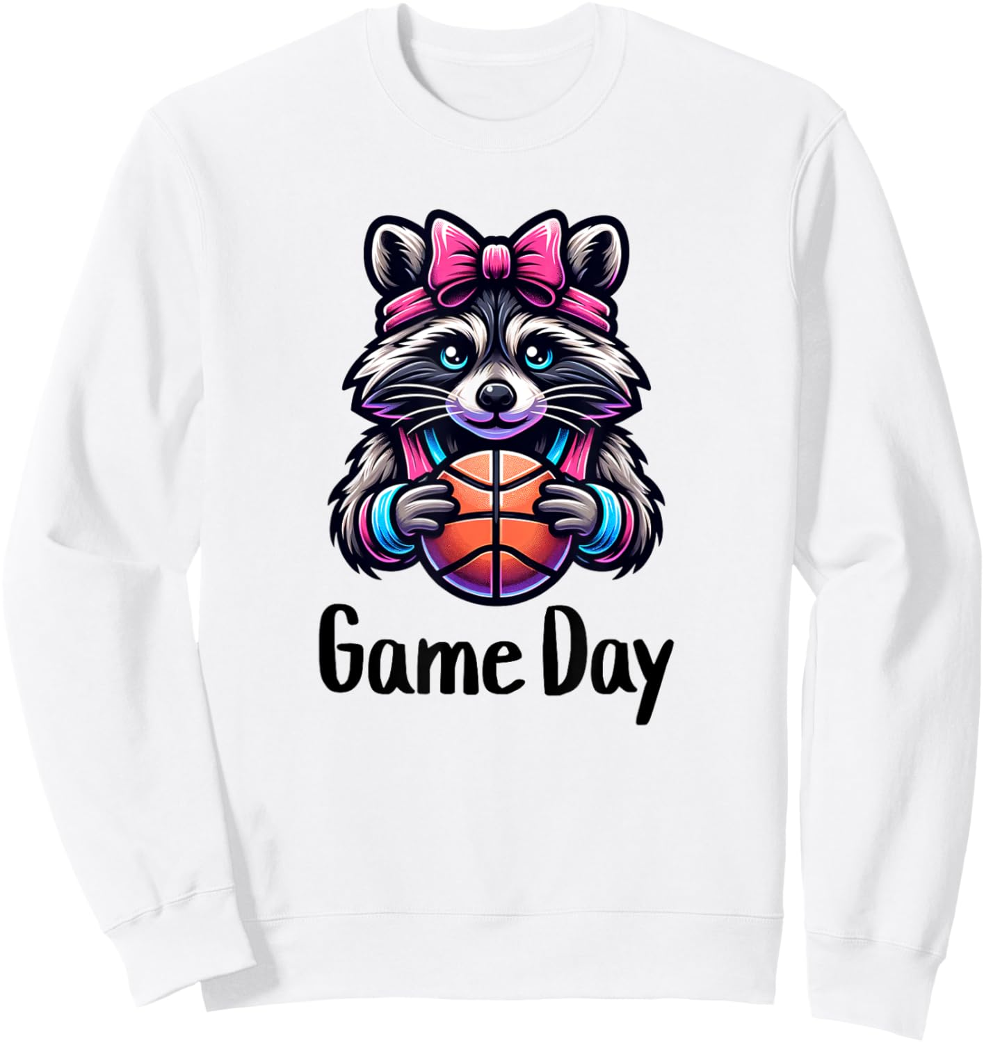 Basketball Raccoon Coquette Bow Game Day for Girls and Women Sweatshirt - Sweatshirt | White