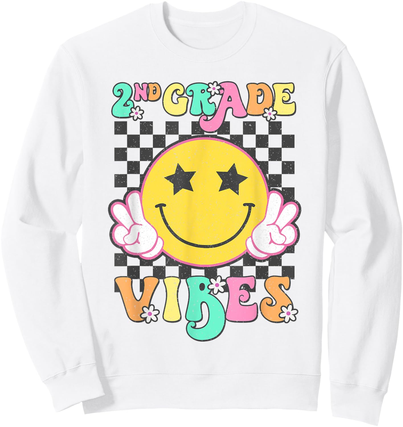 Girls 2nd Grade Vibes Smile Face Back to School Second Grade Sweatshirt - Sweatshirt | White