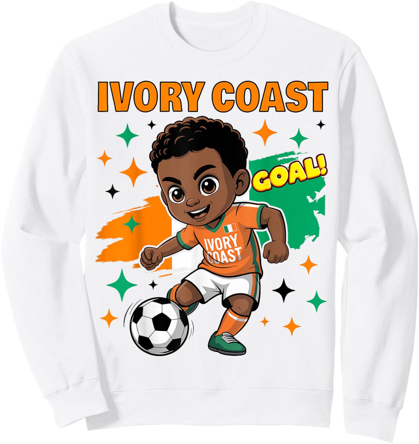 Ivory Coast Kid Goal Cartoon Côte D'Ivoire Flag for Kids Sweatshirt - Sweatshirt | White