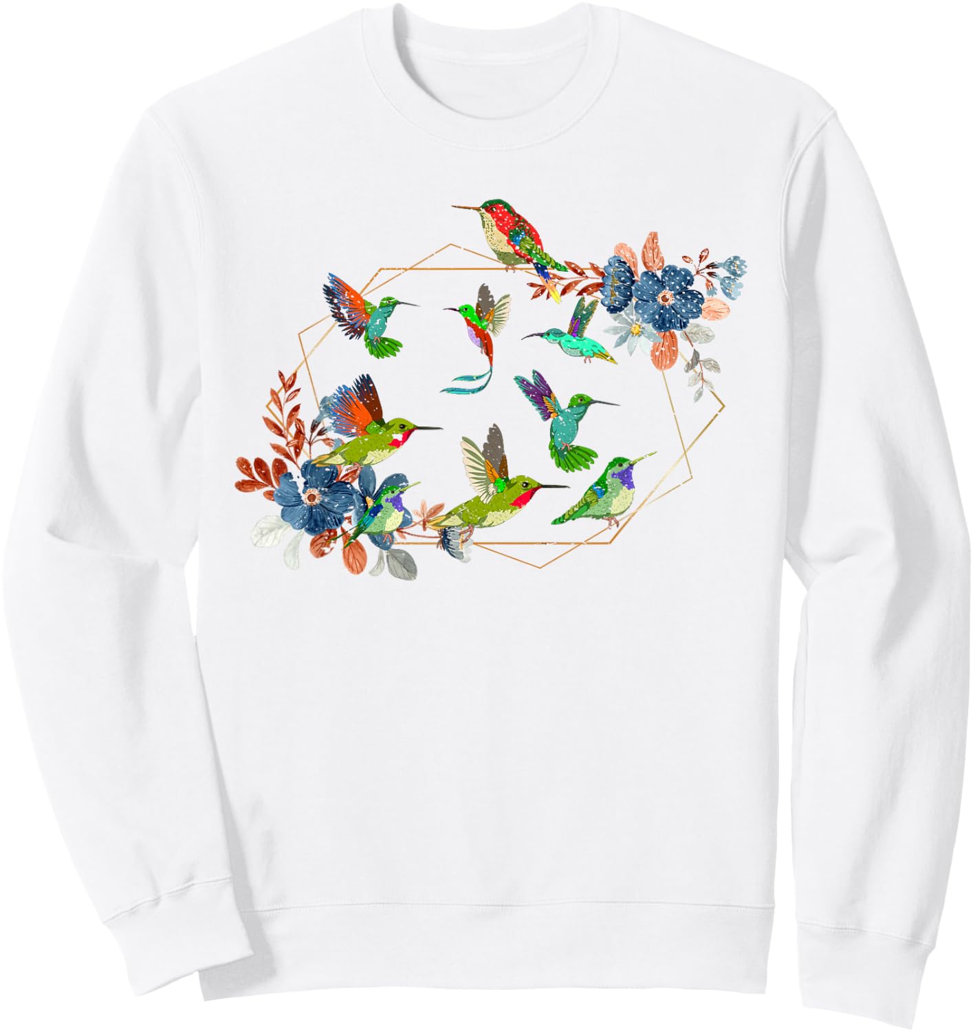 Floral Nature Hummingbird Lover Vintage Flowers Hummingbird Sweatshirt - Sweatshirt | White