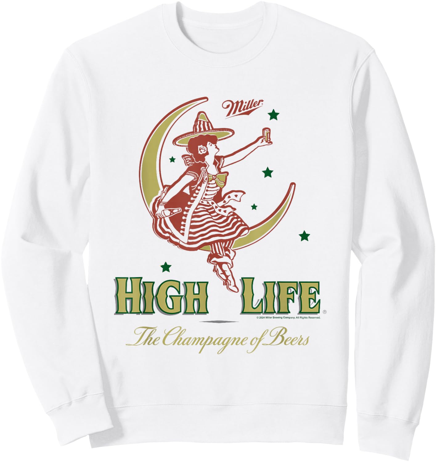 Miller High Life The Champagne Of Beers Girl On Moon Vintage Sweatshirt - Sweatshirt | White