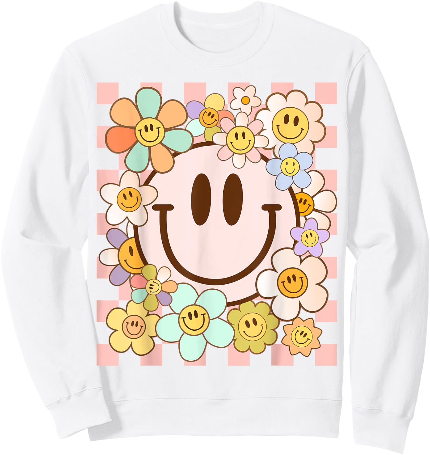 Happy Face Daisy Flower Shirt Preppy Aesthetic Smile Face Sweatshirt - Sweatshirt | White