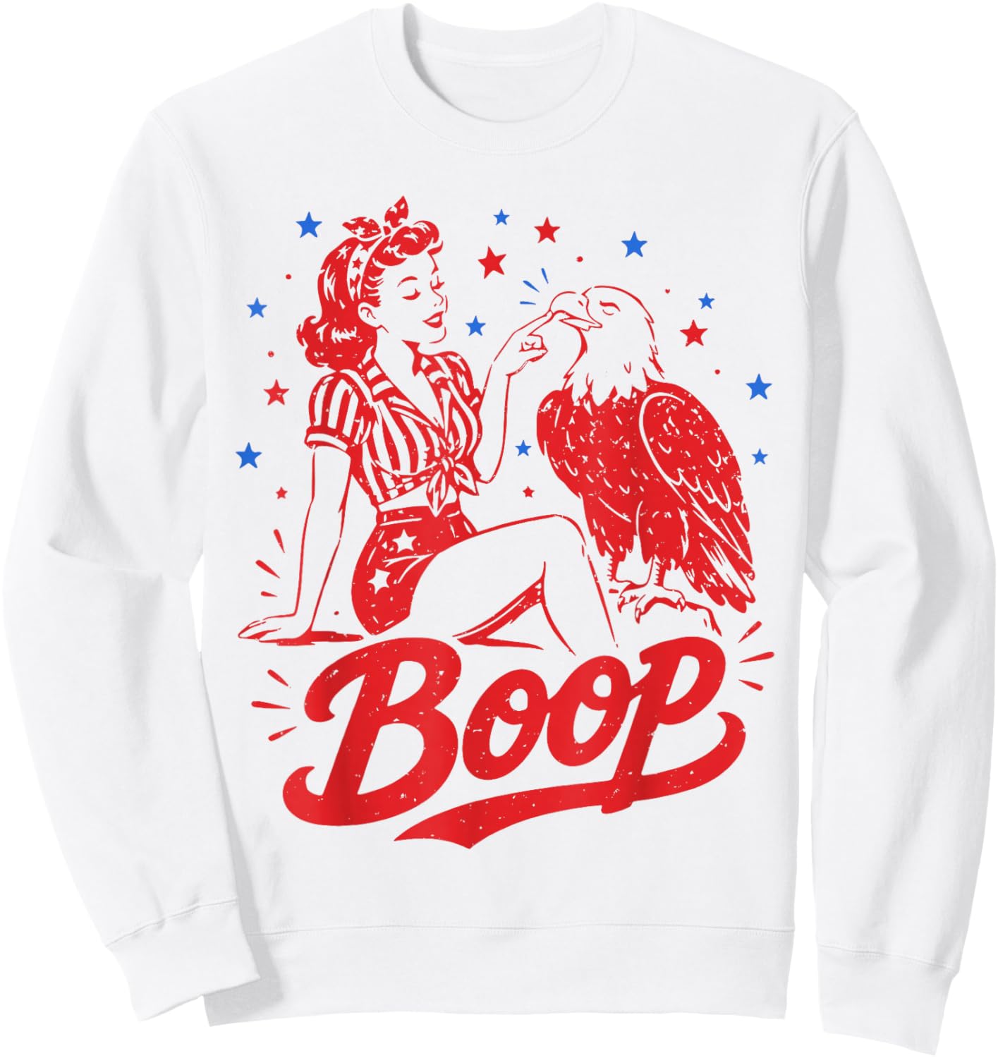 Boop Eagle Patriotic Vintage American Girl 250th 4th of July Sweatshirt - Sweatshirt | White