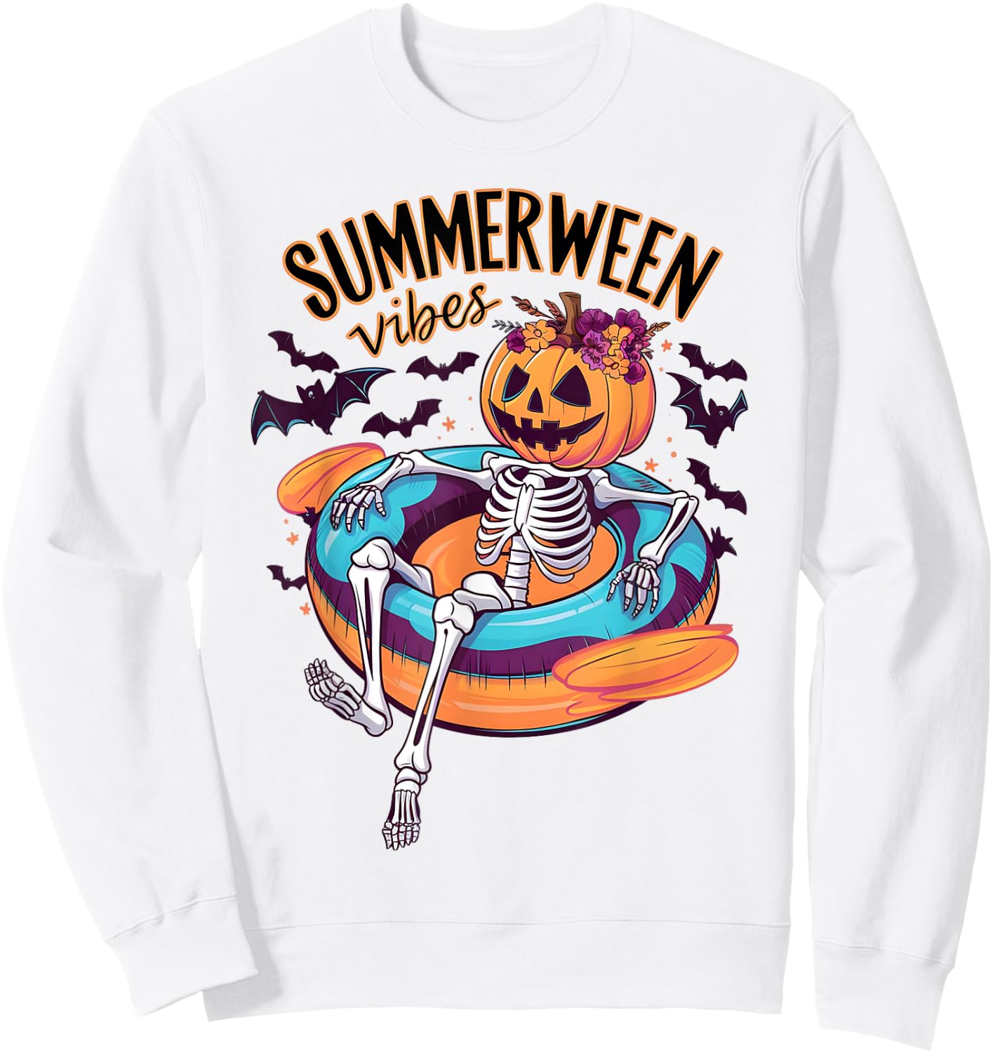 Summerween Vibes Skeleton Pumpkin Summer Vacation Men Women Kids Sweatshirt - Sweatshirt | White