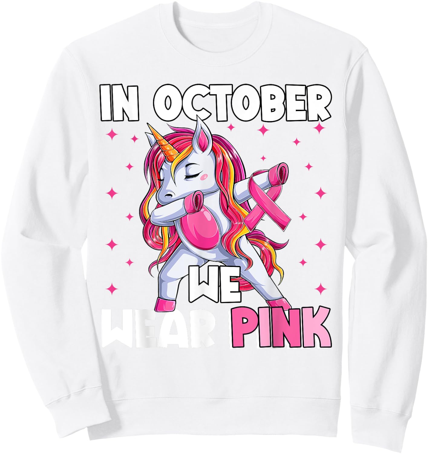 Breast Cancer Girls Kids, Unicorn In October We Wear Pink Sweatshirt - Sweatshirt | White