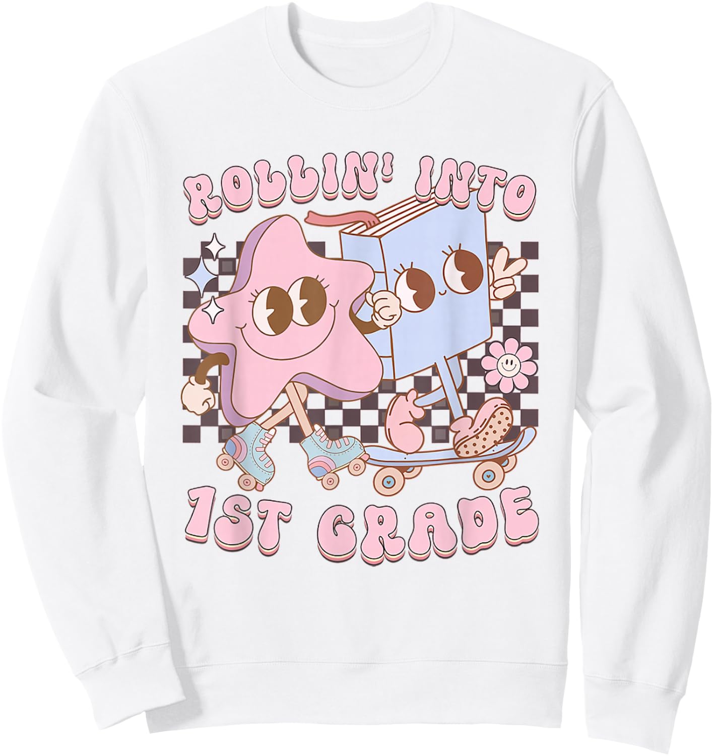 Retro Rolling Into First Grade First Day Of School Kids Sweatshirt - Sweatshirt | White