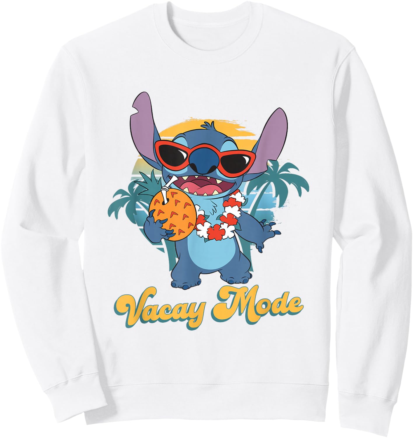 Disney Lilo & Stitch Cool Stitch On vacay Mode Chest Poster Sweatshirt - Sweatshirt | White
