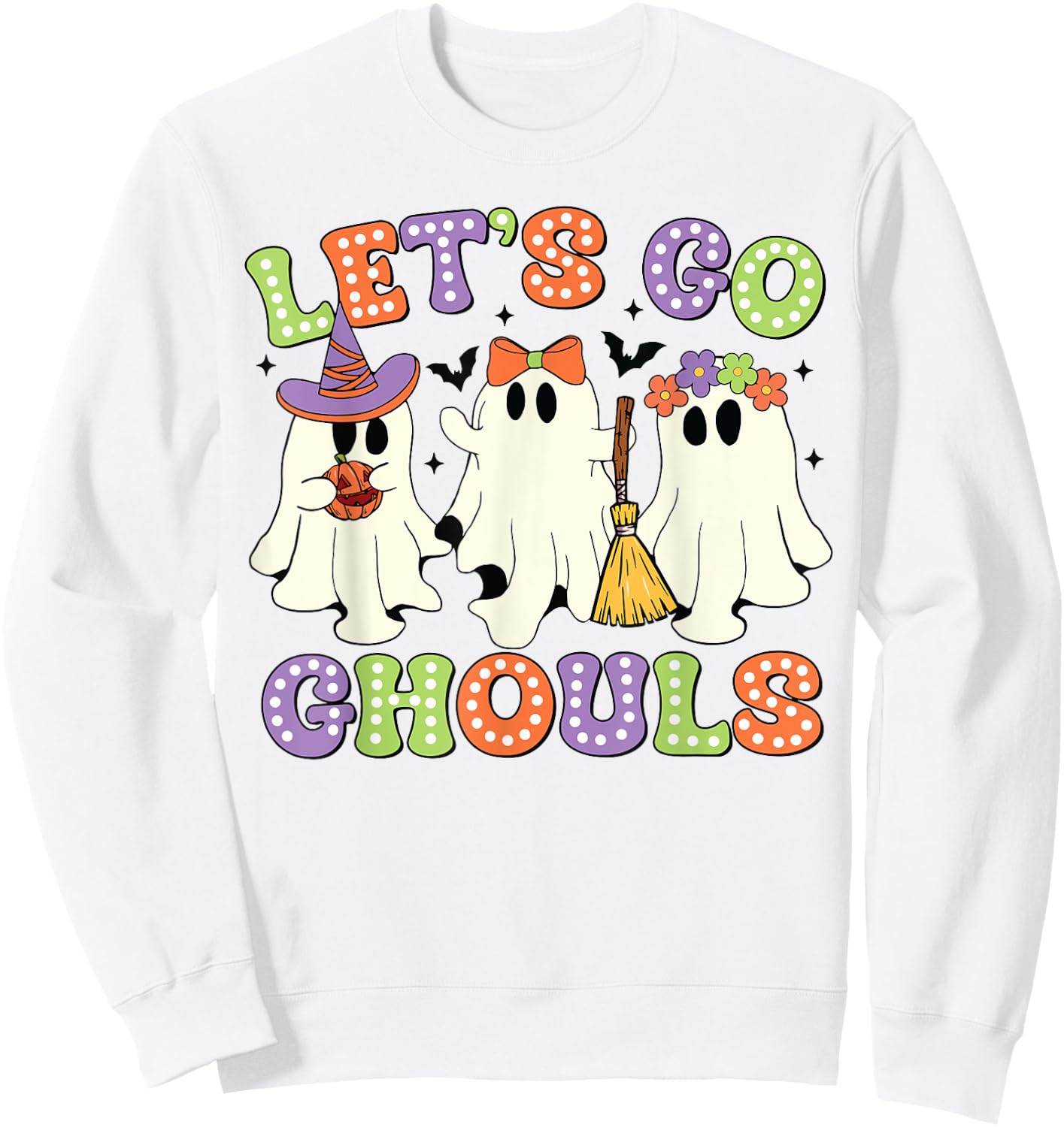 Let's Go Ghouls Scary Ghost Costume Halloween Retro Groovy Sweatshirt - Sweatshirt | White