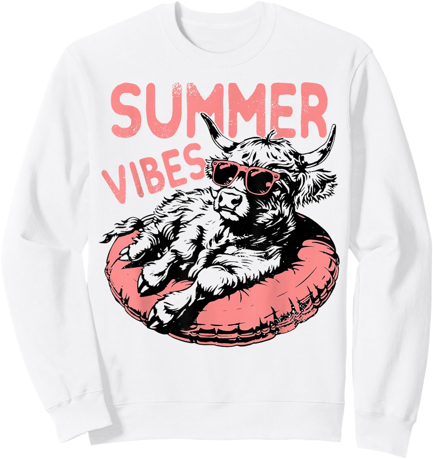 Summer Vibes Cute Sunglasses Cow Float Swimming Sweatshirt - Sweatshirt | White