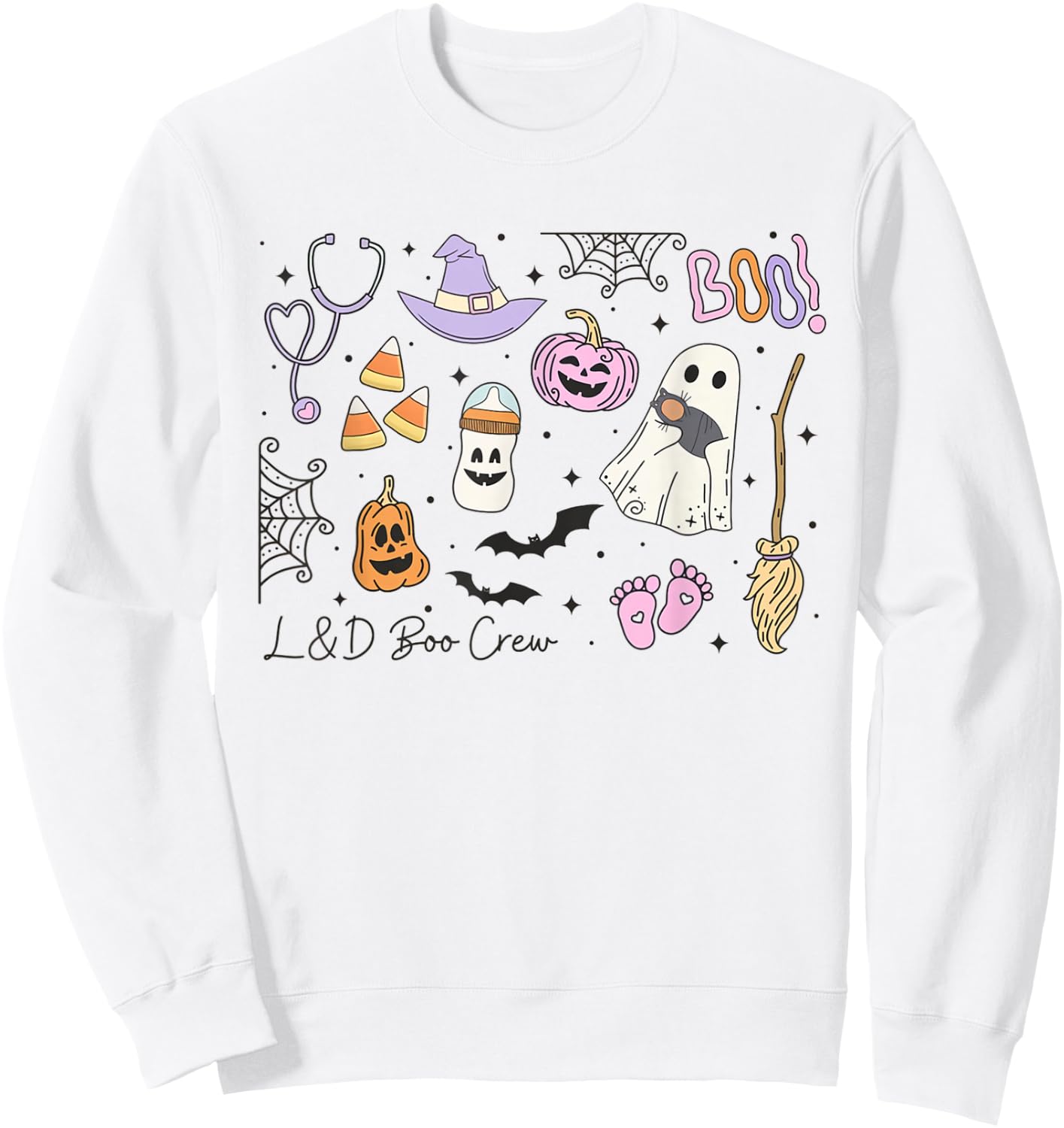 Labor and Delivery Nurse Halloween Pumpkin Ghost Autumn Fall Sweatshirt - Sweatshirt | White