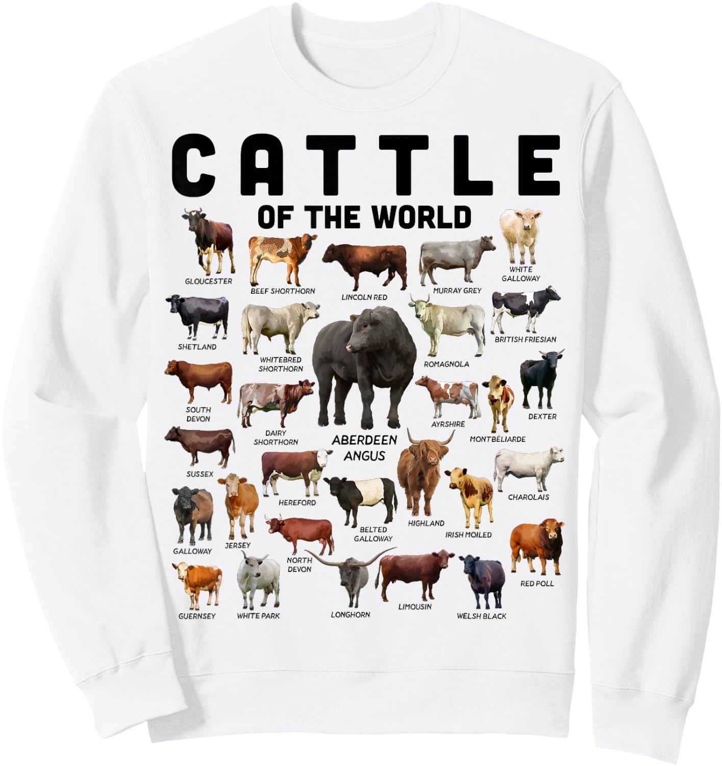 Cow Shirt Cattle Of The World Types Of Cows Funny Farmer Sweatshirt - Sweatshirt | White