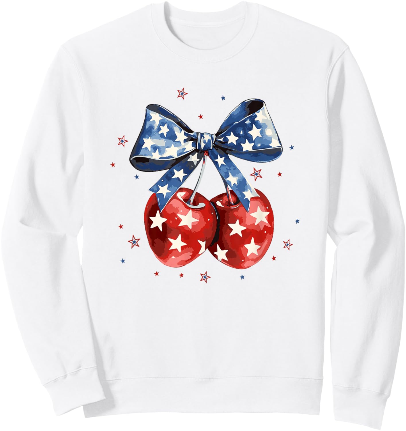 America Cherries Coquette Bow Patriotic USA Flag 4th of July Sweatshirt - Sweatshirt | White
