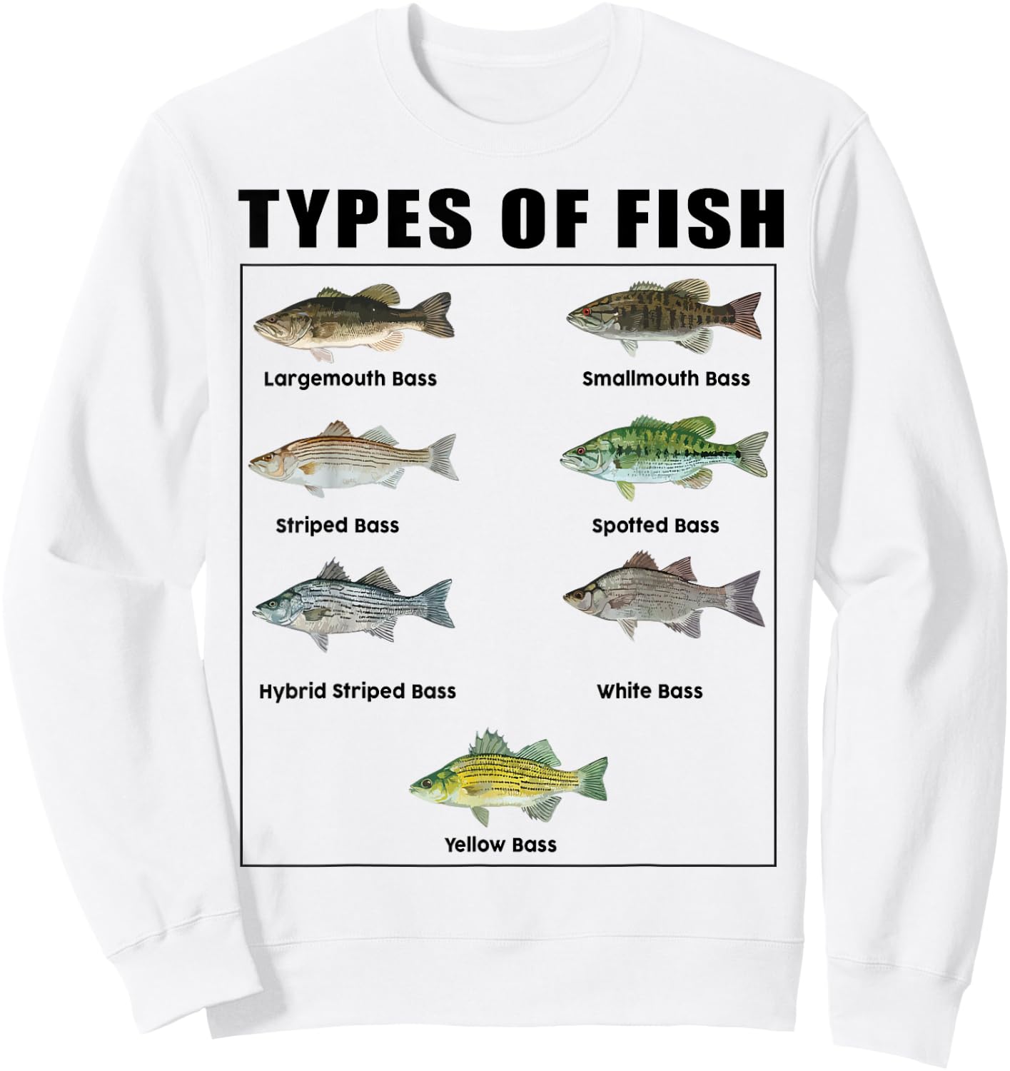 Kids Types of Bass Fish Funny Boy Toddler Men Dad Fishing Sweatshirt - Sweatshirt | White