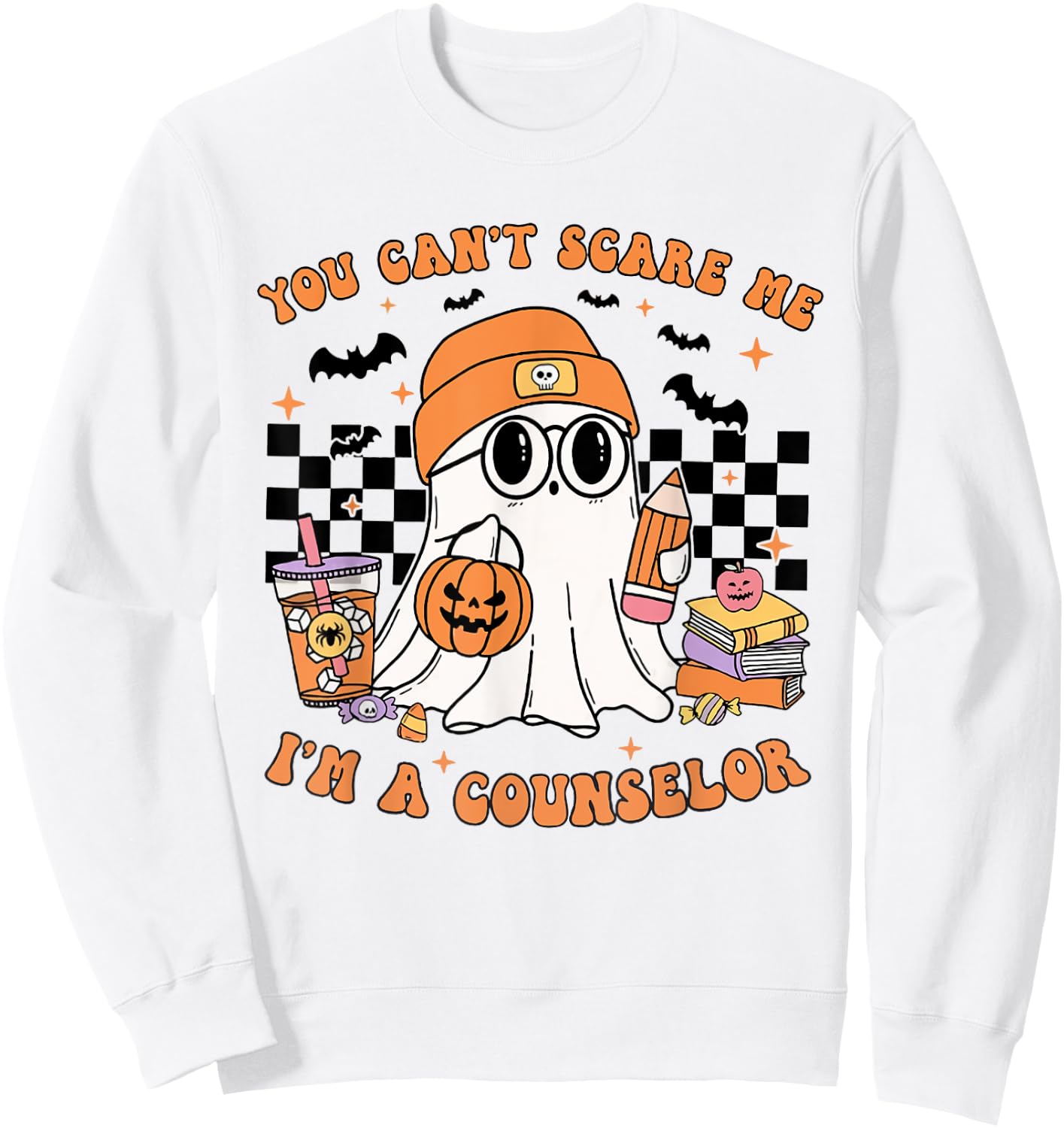 You Can't Scare Me I'm A Counselor Halloween Pumpkin Fall Sweatshirt - Sweatshirt | White