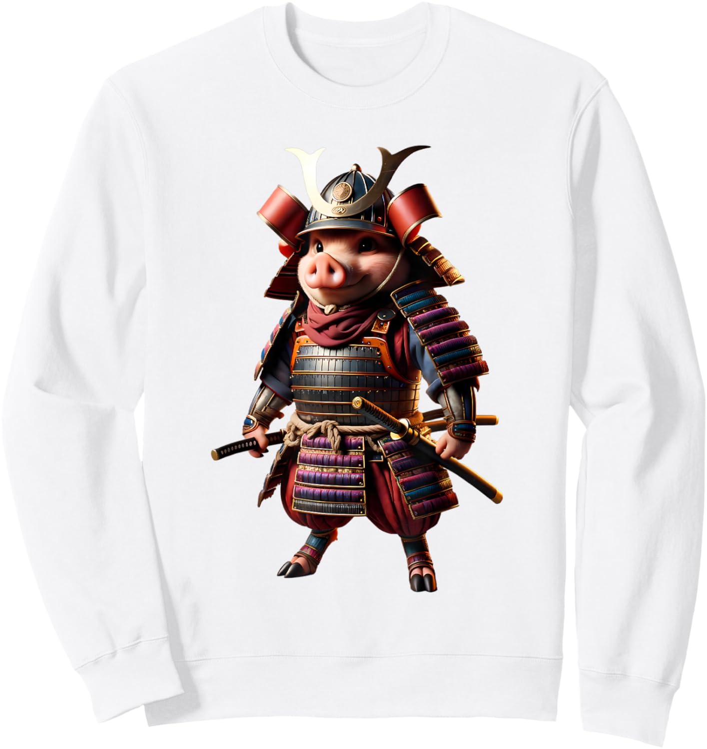 Samurai Pig Japanese Anime Halloween Costume Sweatshirt - Sweatshirt | White