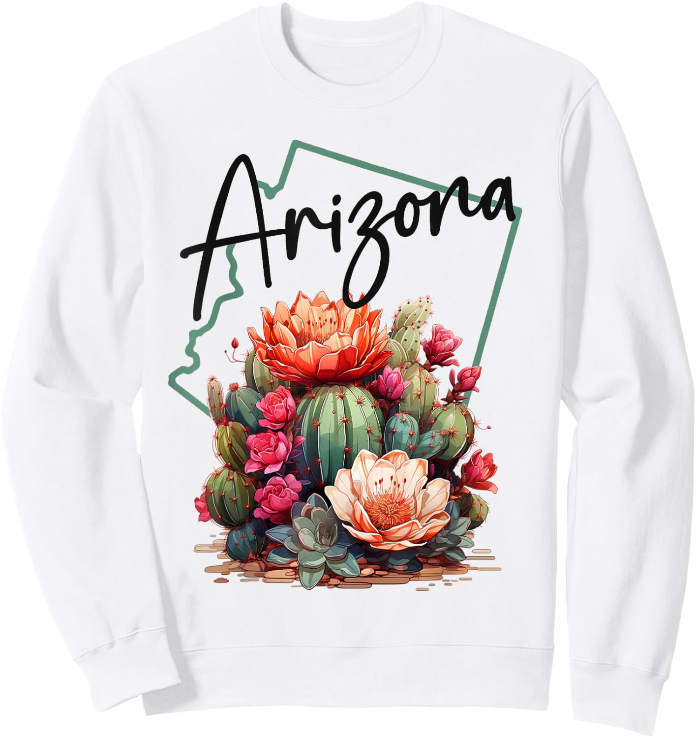 Love State Of Arizona Blooming Cactus Flowers Sweatshirt - Sweatshirt | White