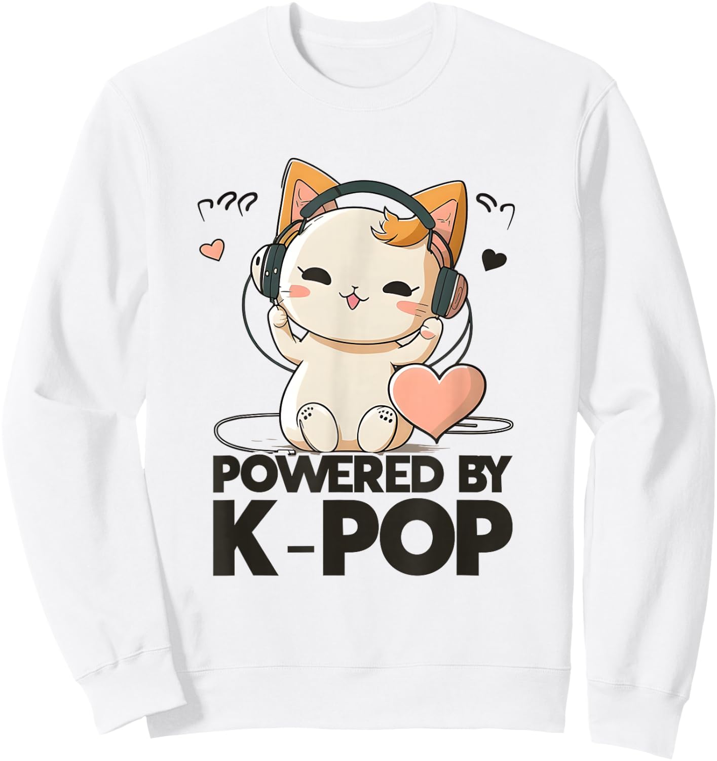 Powered by Kpop Merchandise Cat K-Pop Fashion Fangirls Sweatshirt - Sweatshirt | White