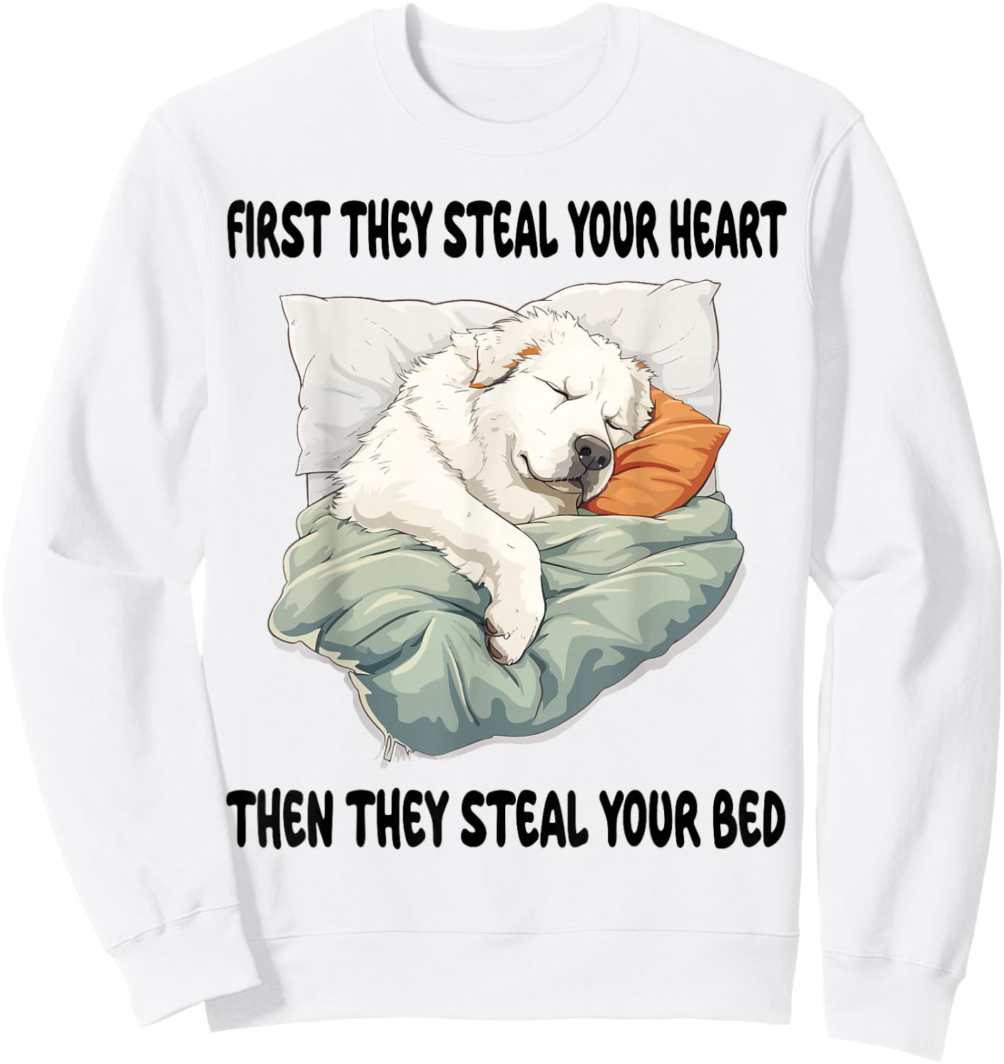 Great Pyrenees Sleeping Pajamas Nightgown Sweatshirt - Sweatshirt | White