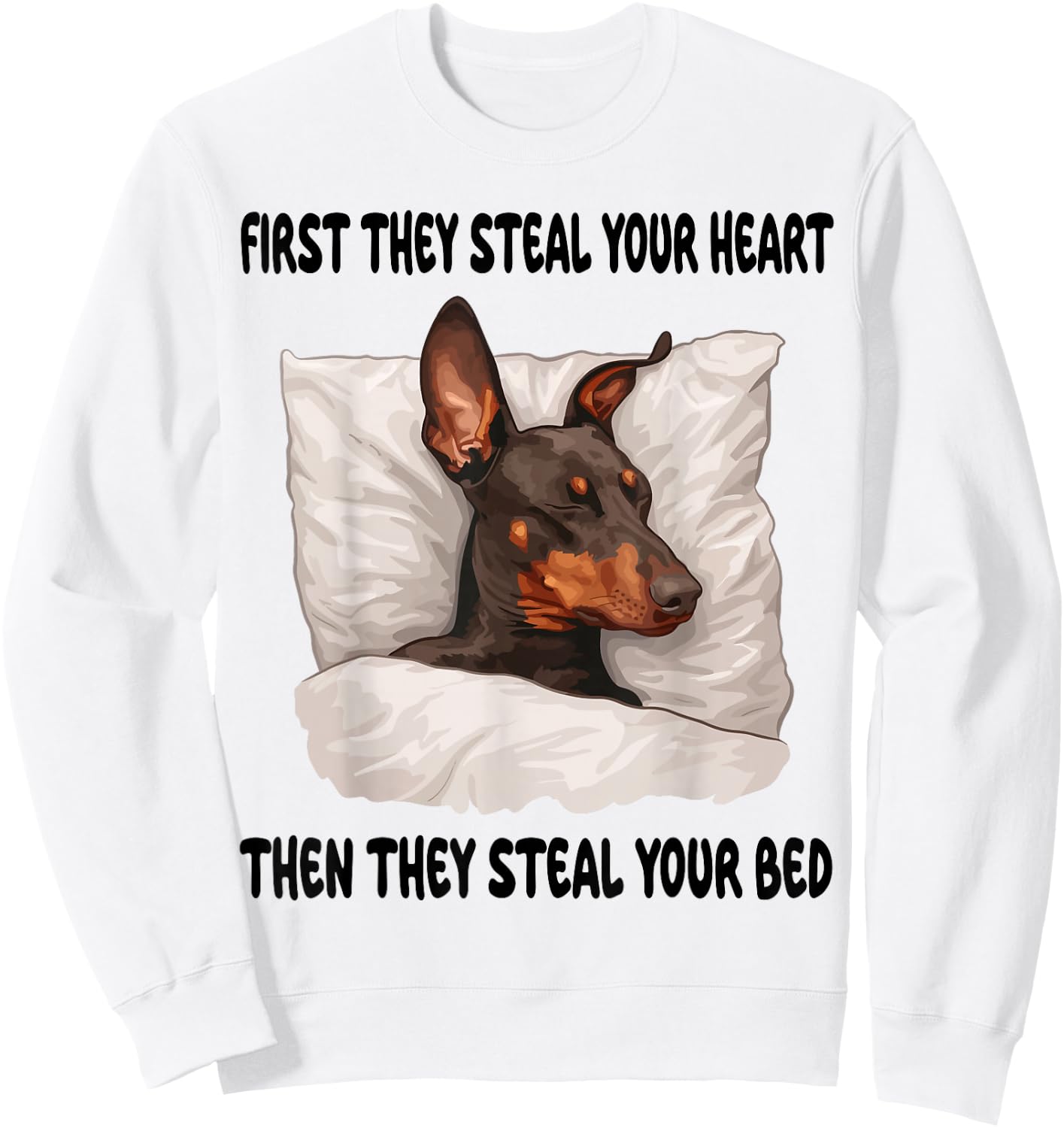 Doberman Pinscher Sleeping Pajamas Nightgown Sweatshirt - Sweatshirt | White