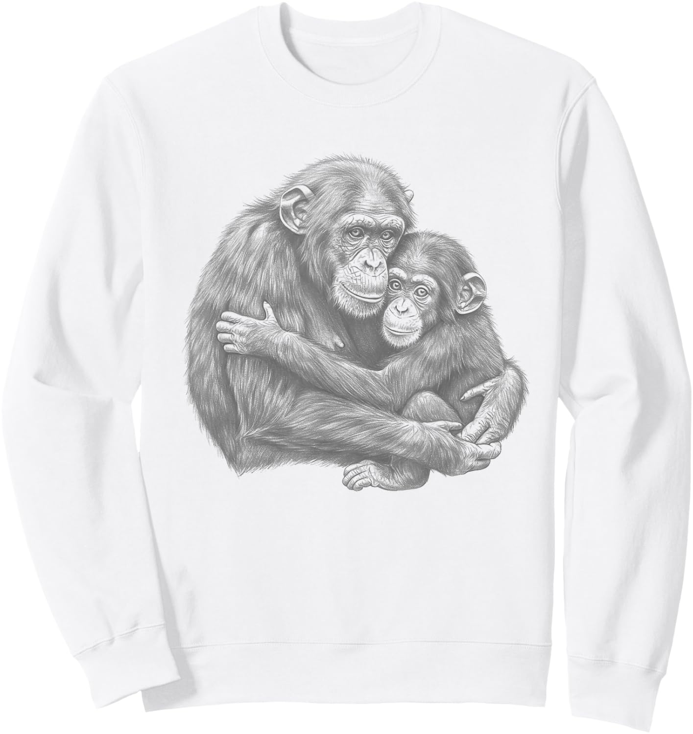 Vintage Baby chimp hugging mother Chimpanzee Art Design Sweatshirt - Sweatshirt | White