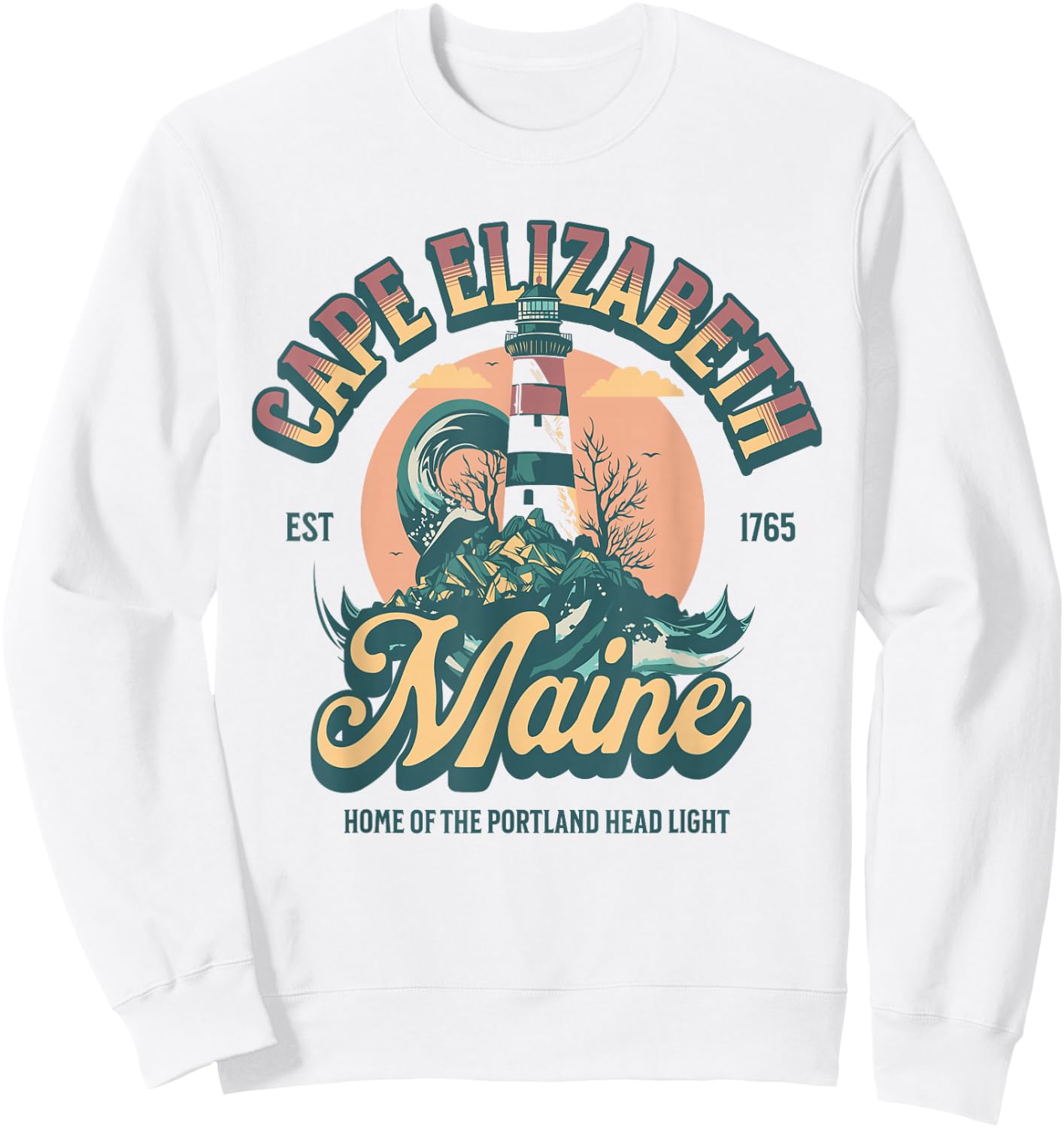 Cape Elizabeth Maine Est 1765 Lighthouse Sweatshirt - Sweatshirt | White