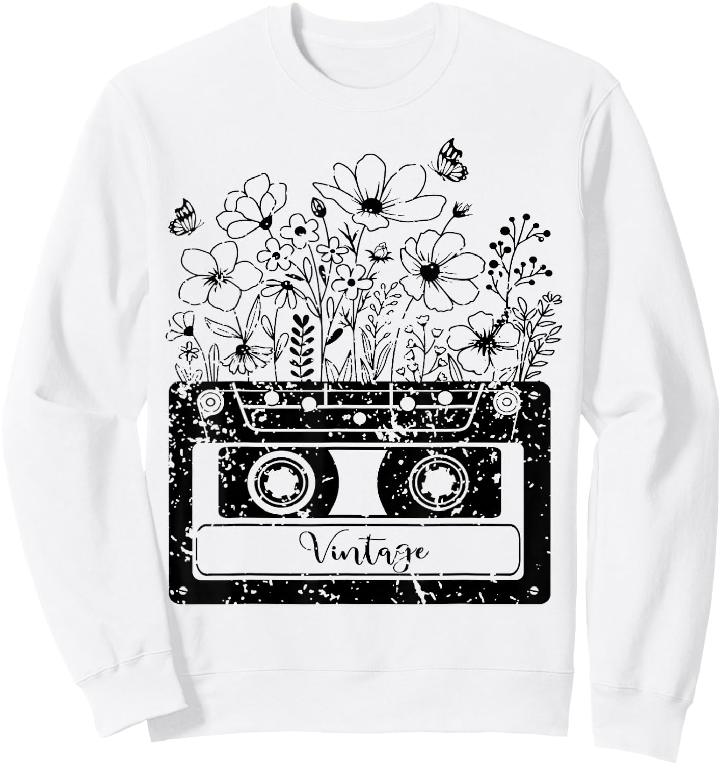 Vintage Cassette Wildflower, Tapes Mixtapes 80s 90s Music Sweatshirt - Sweatshirt | White