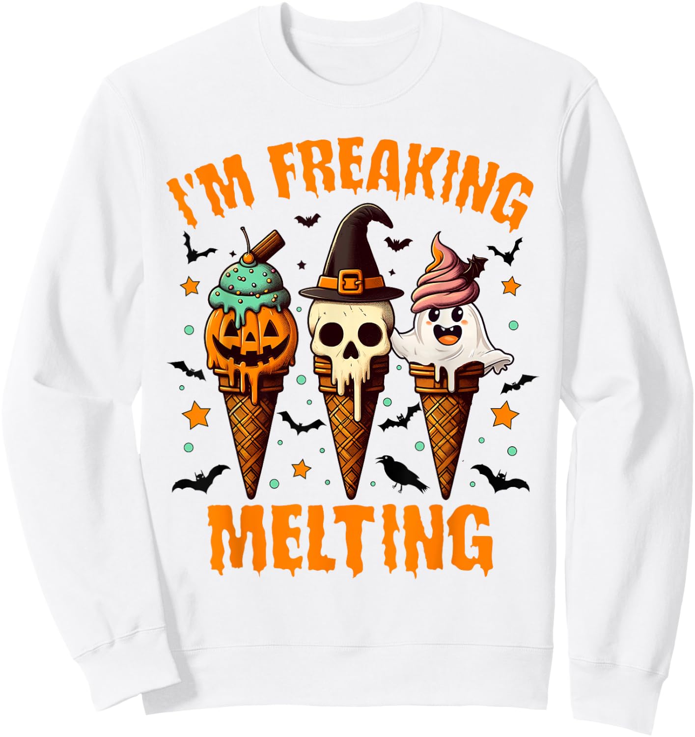 Halloween Vibes Spooky Mama Ice Cream I'm Freaking Melting Sweatshirt - Sweatshirt | White