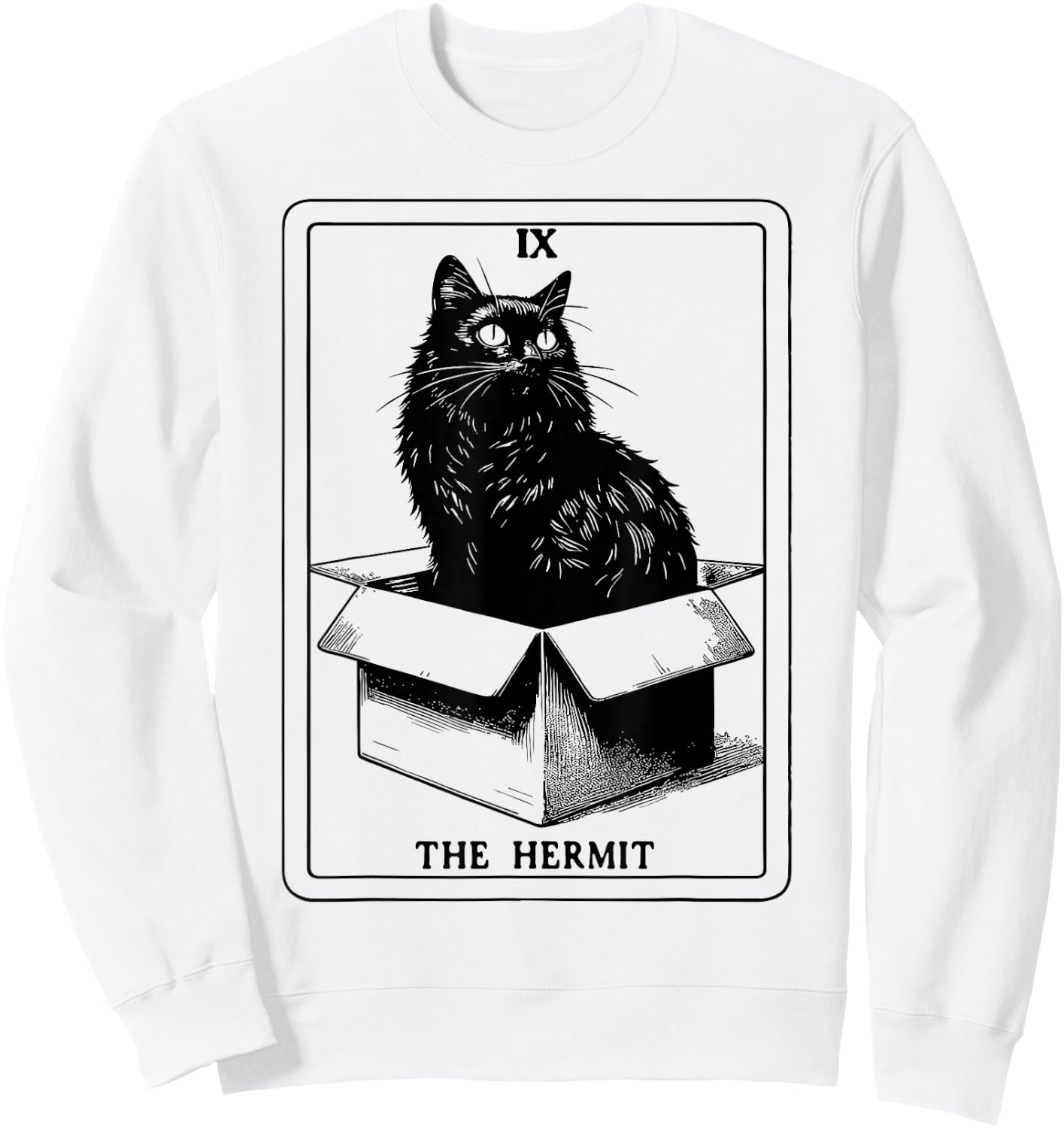 The Hermit Tarot Card Cat In Box Mystic Funny Cat Sweatshirt - Sweatshirt | White