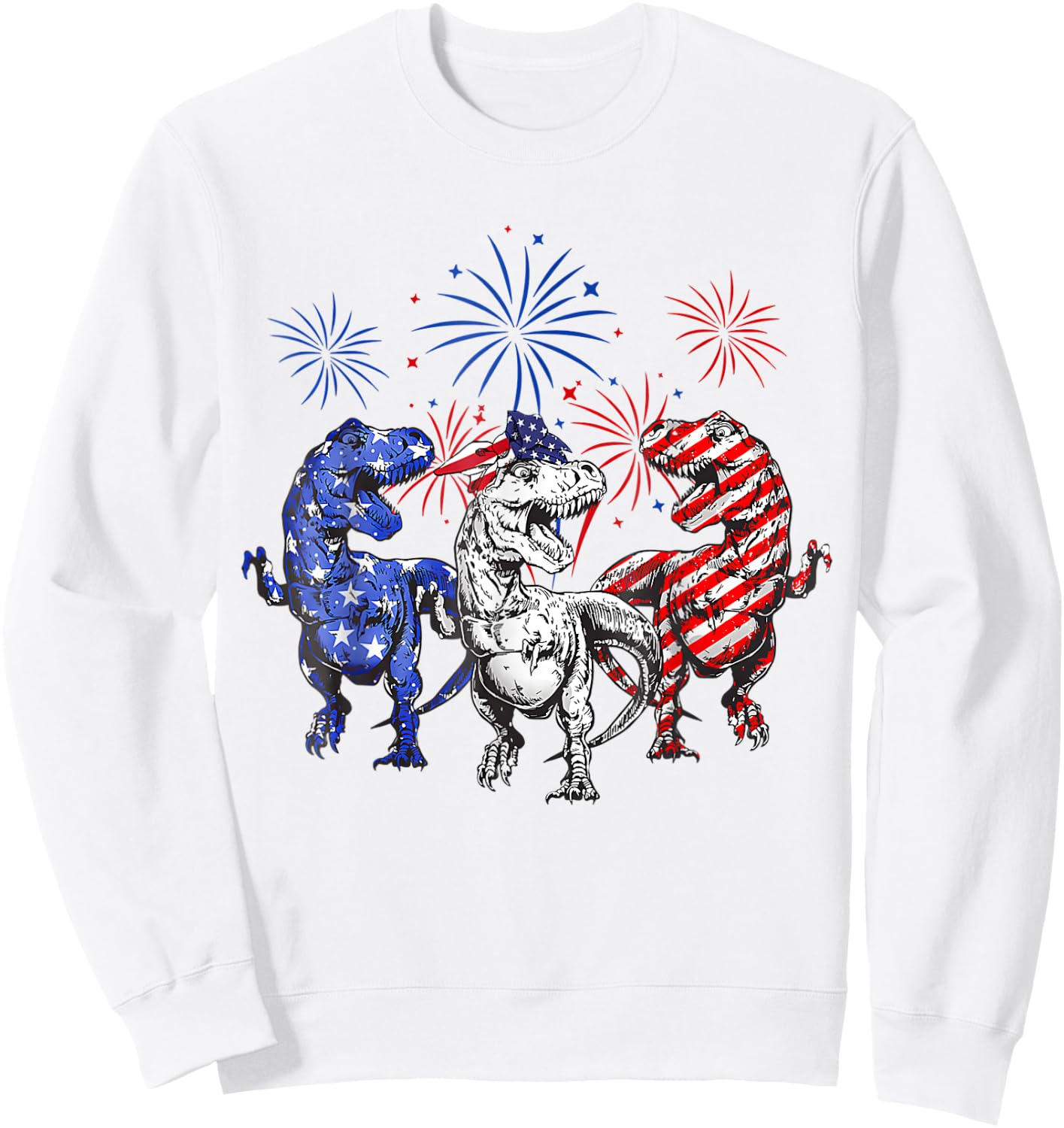 Red White Blue T Rex Dinosaur Firework 4th Of July Kids Men Sweatshirt - Sweatshirt | White
