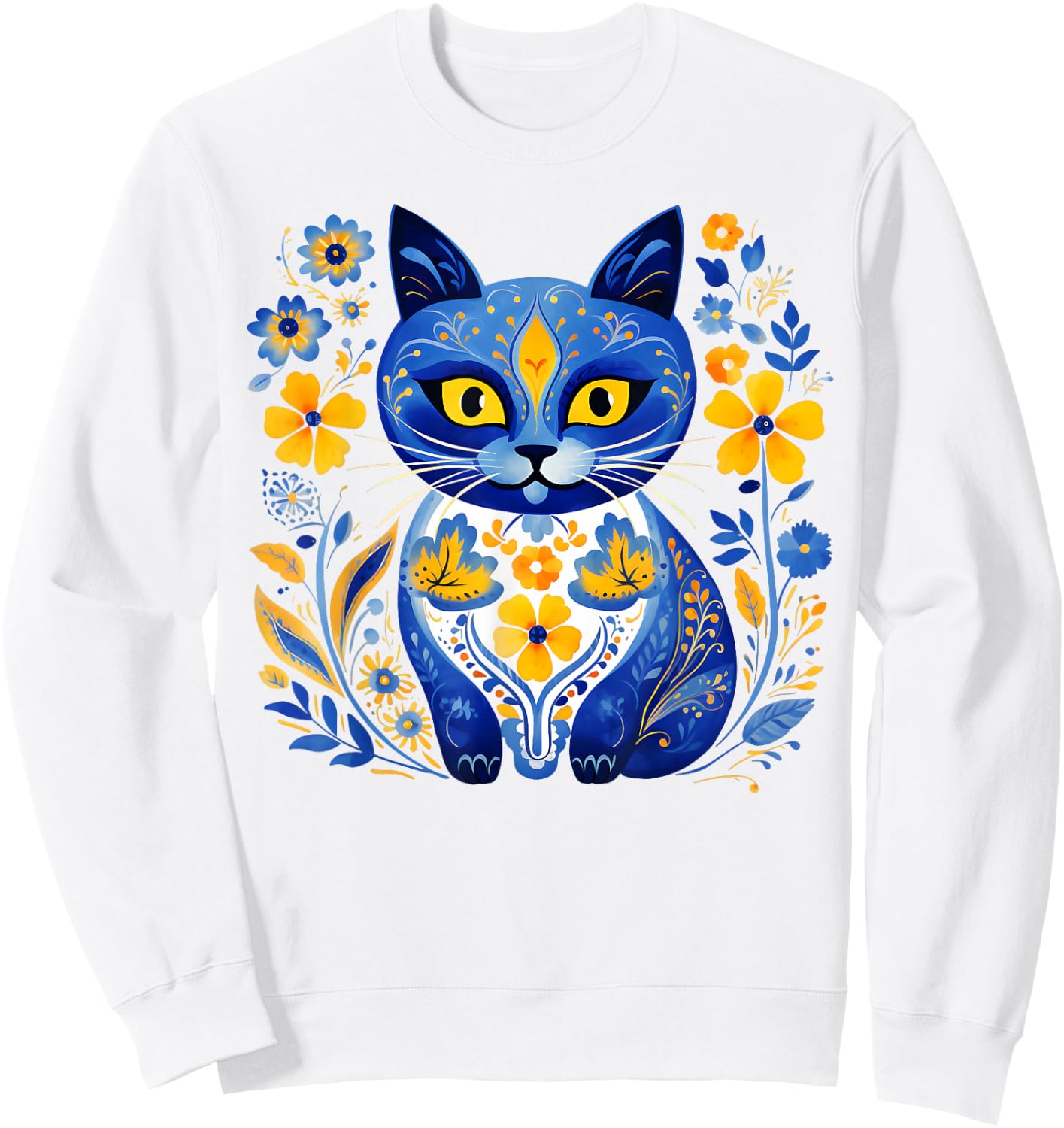 Ukraine Cat Floral Vintage Ukrainian Flag Vyshyvanka Style Sweatshirt - Sweatshirt | White