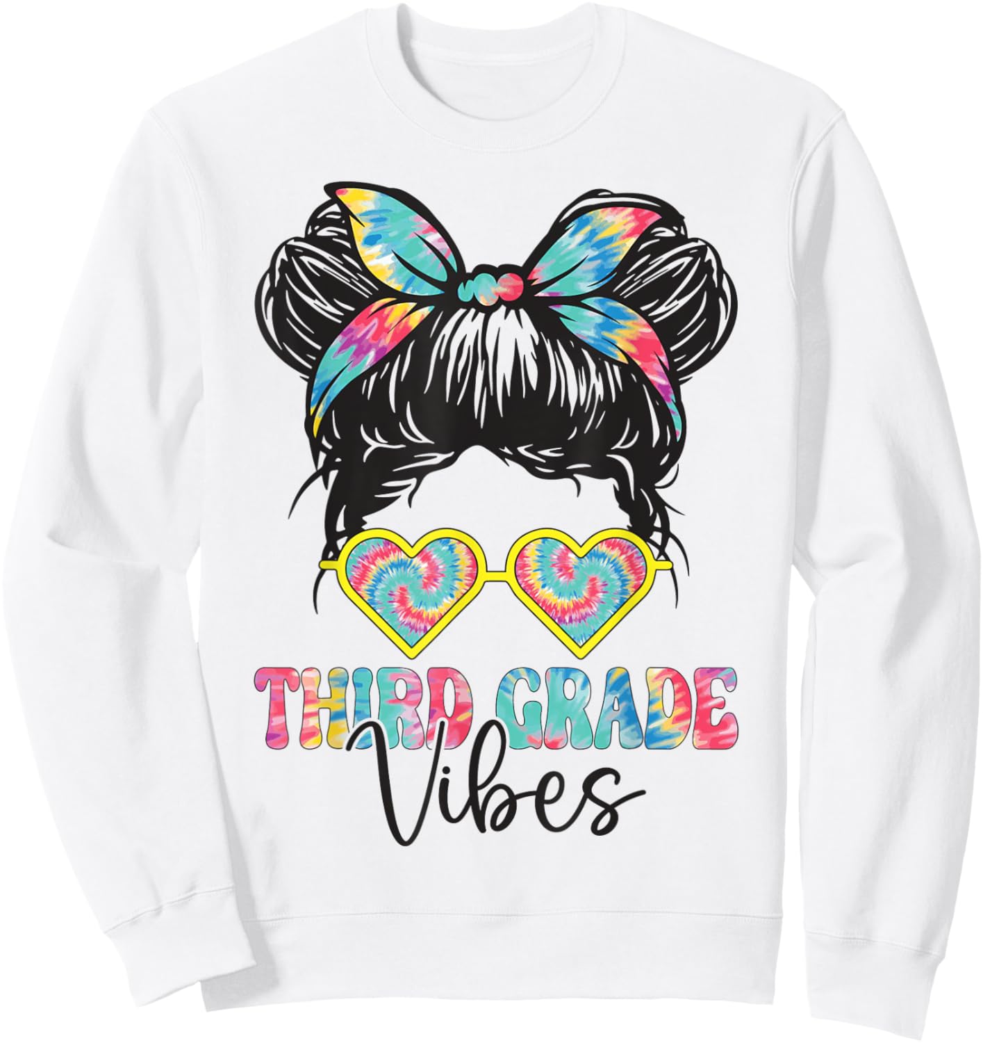 Third Grade Vibes Messy Hair Bun Girl Back To School 3rd Sweatshirt - Sweatshirt | White