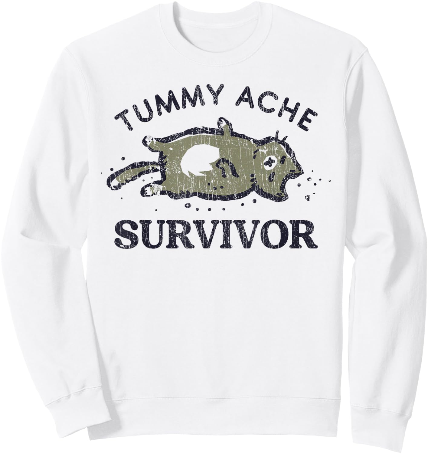 Tummy Ache Survivor Funny Cat Graphic Sweatshirt - Sweatshirt | White